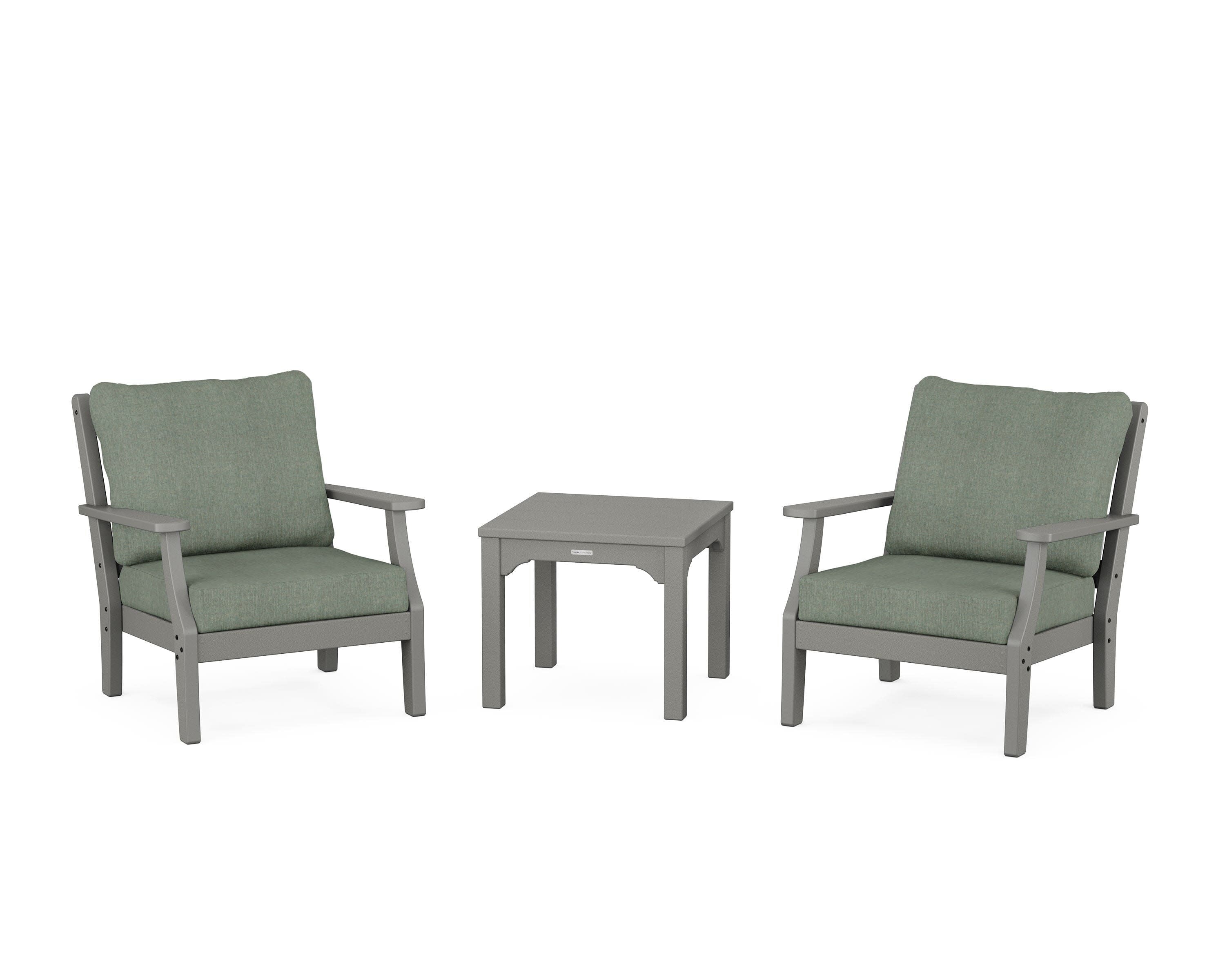 Chinoiserie 3-Piece Deep Seating Set in Slate Grey / Cast Sage
