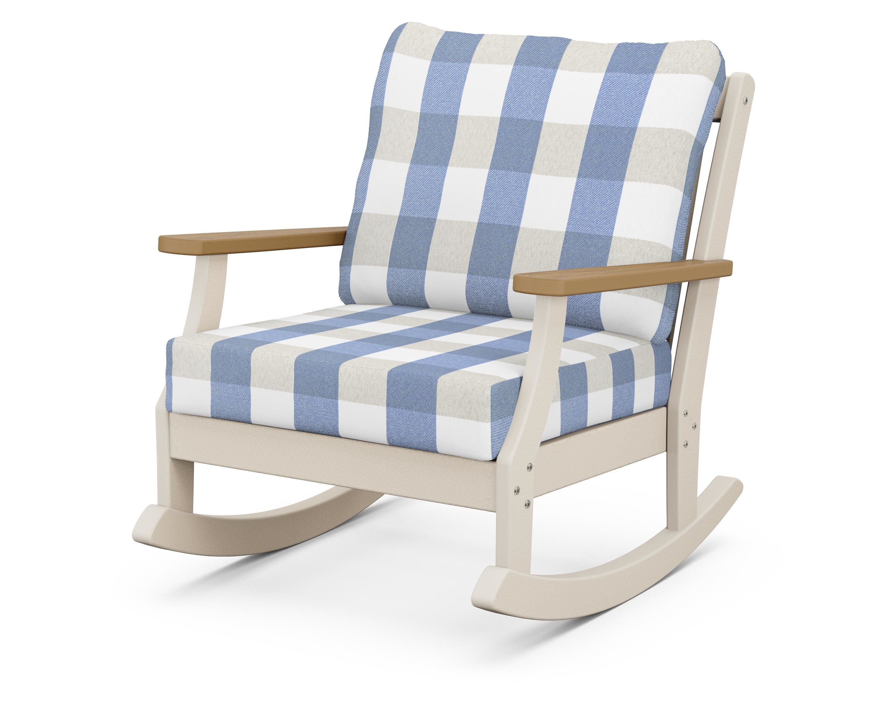 Braxton Deep Seating Rocking Chair in Sand / Natural / Buffalo Plaid Sky Blue