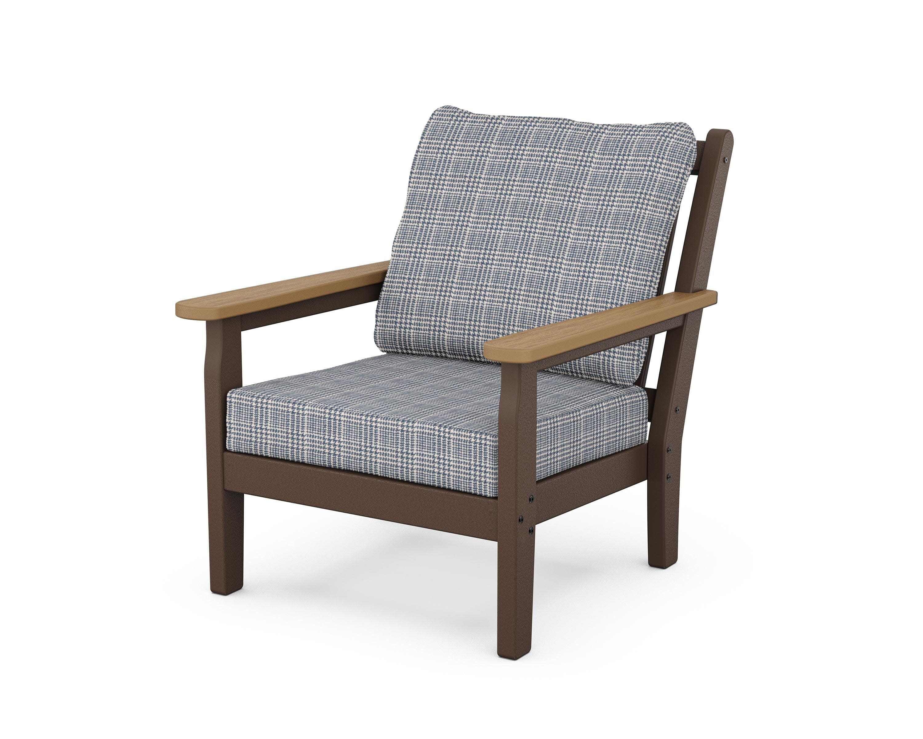 Chippendale Deep Seating Chair in Mahogany / Natural / Houndstooth Sky Blue