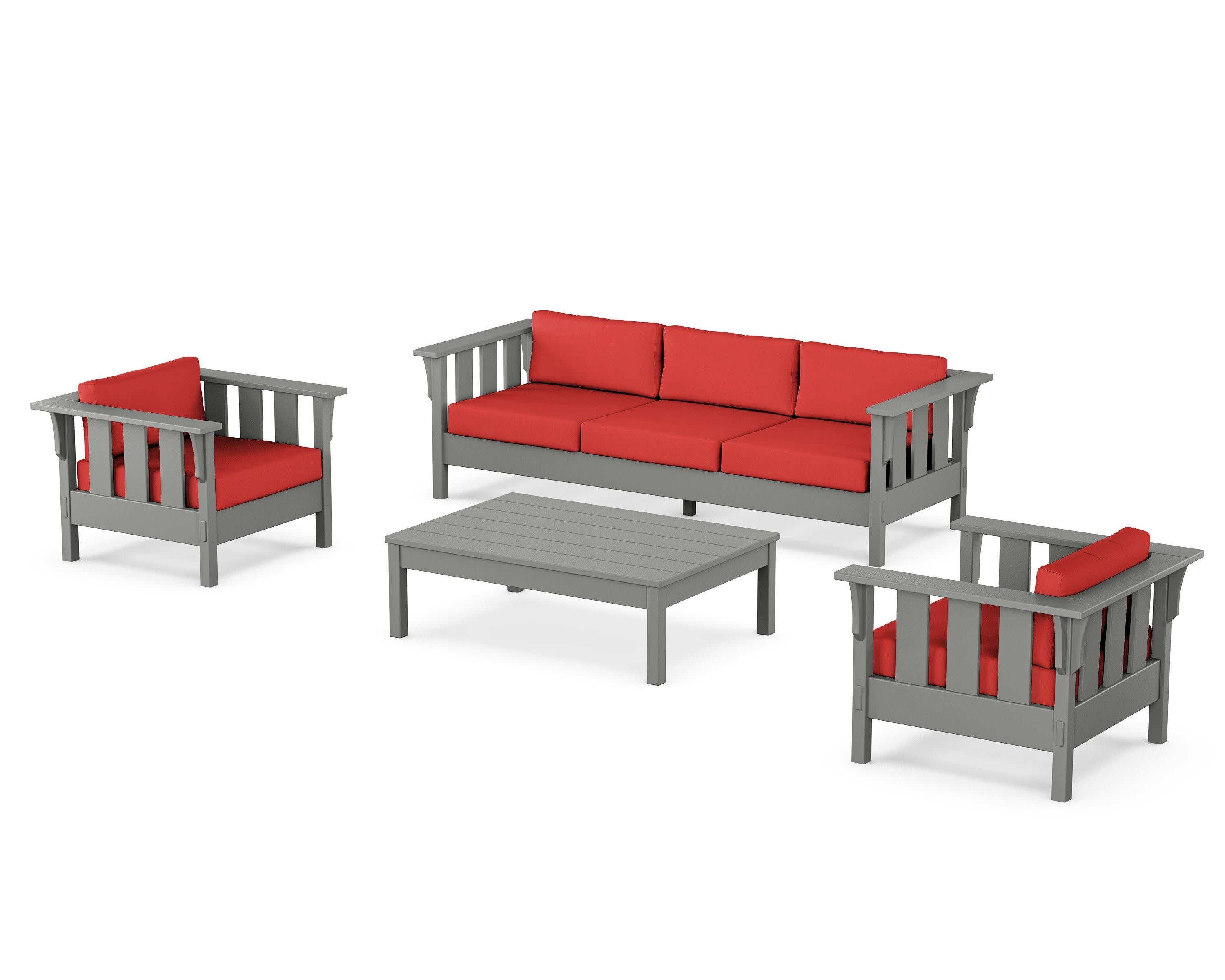 Acadia 4-Piece Deep Seating Set with Sofa in Slate Grey / Crimson Linen