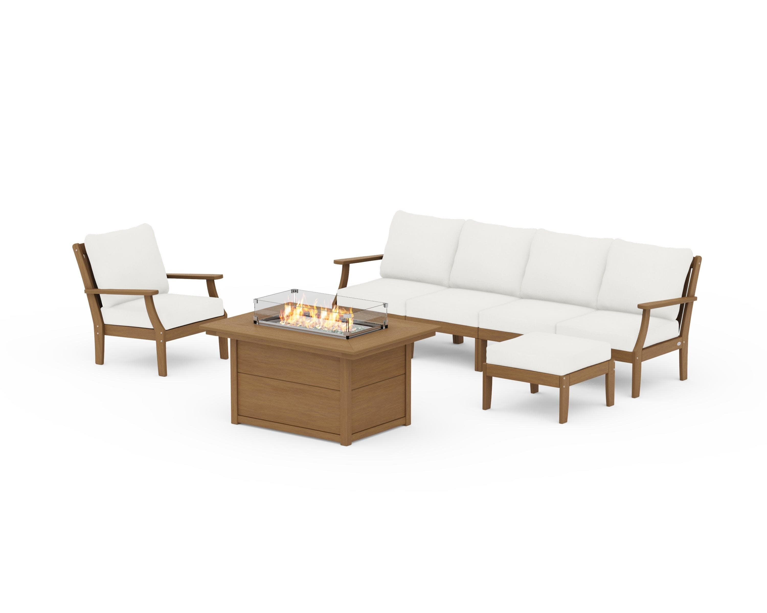 Braxton Sectional Lounge and Fire Pit Set in Natural / Natural Linen