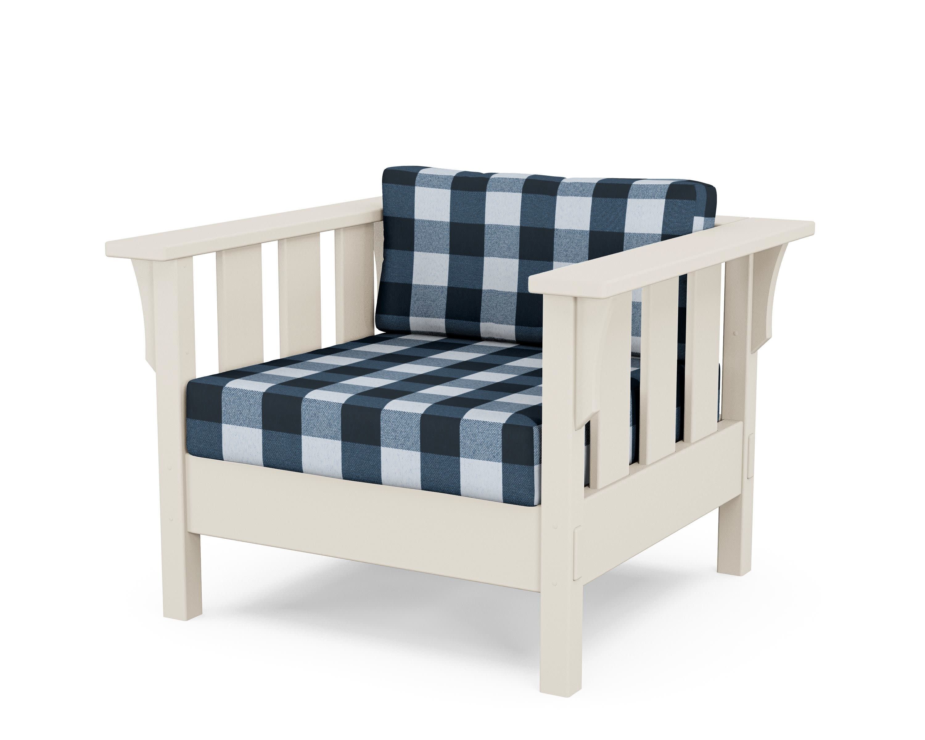 Acadia Deep Seating Chair in Sand / Buffalo Plaid Marine Indigo