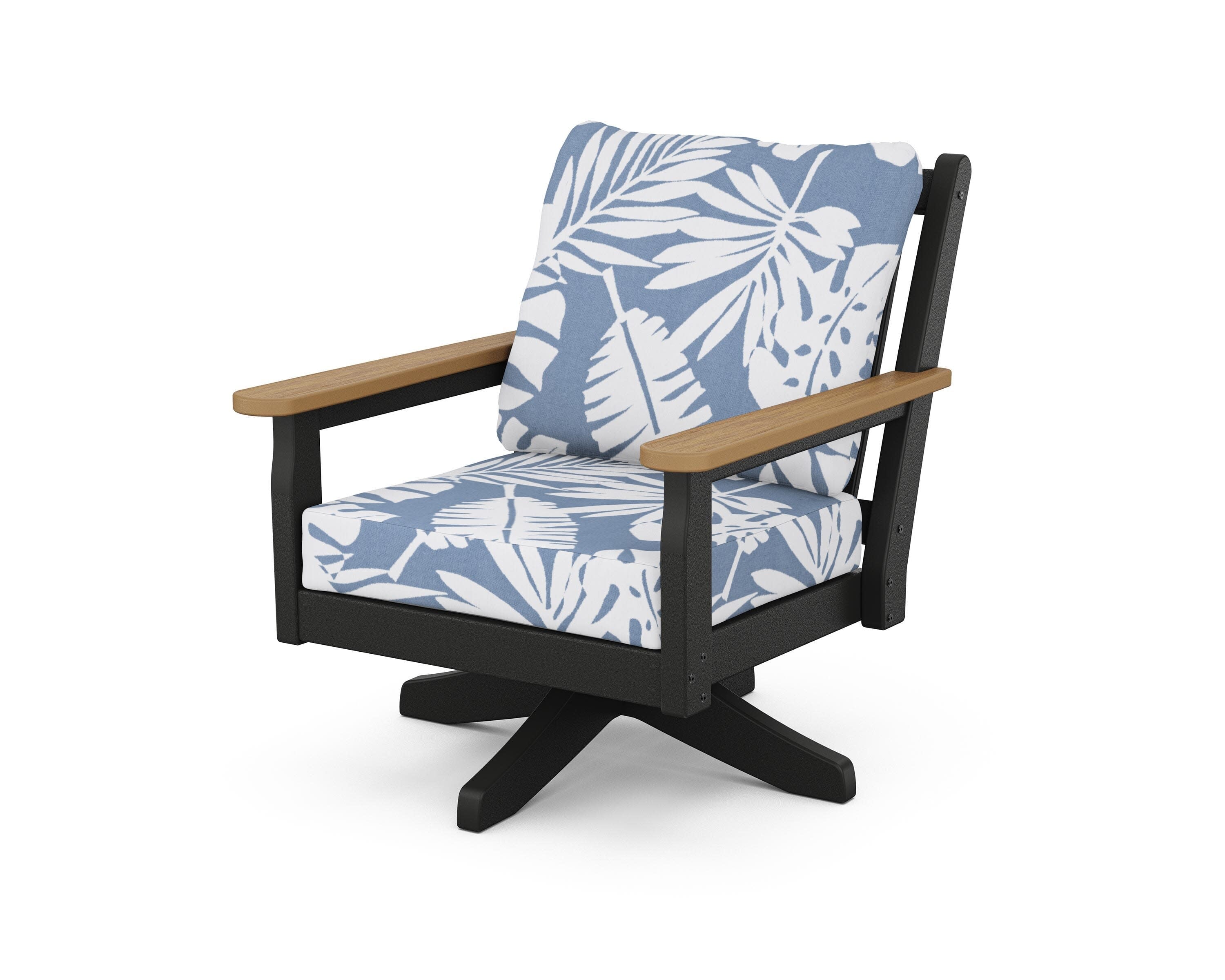 Chippendale Deep Seating Swivel Chair in Black / Natural / Leaf Sky Blue