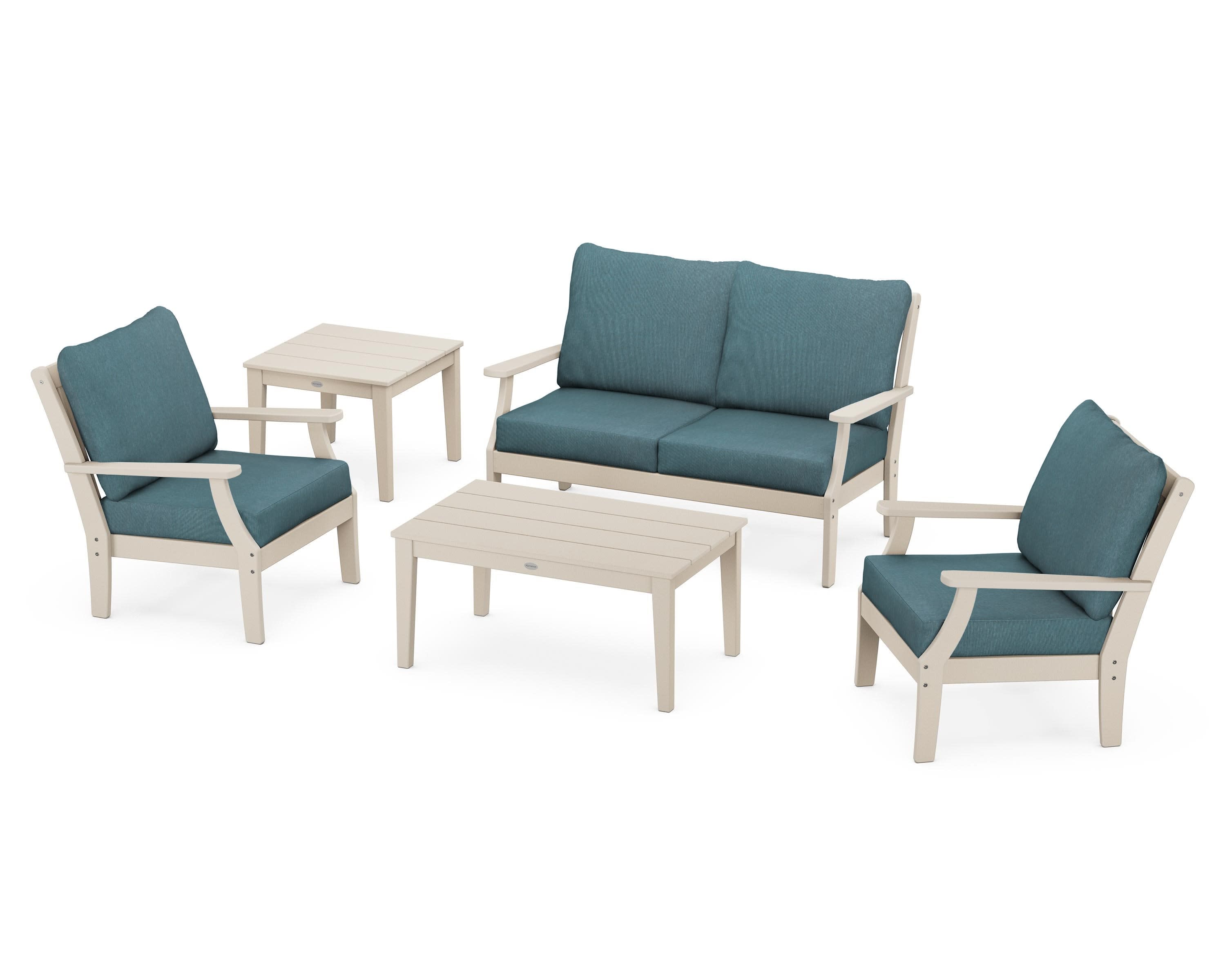 Braxton 5-Piece Deep Seating Set in Sand / Ocean Teal