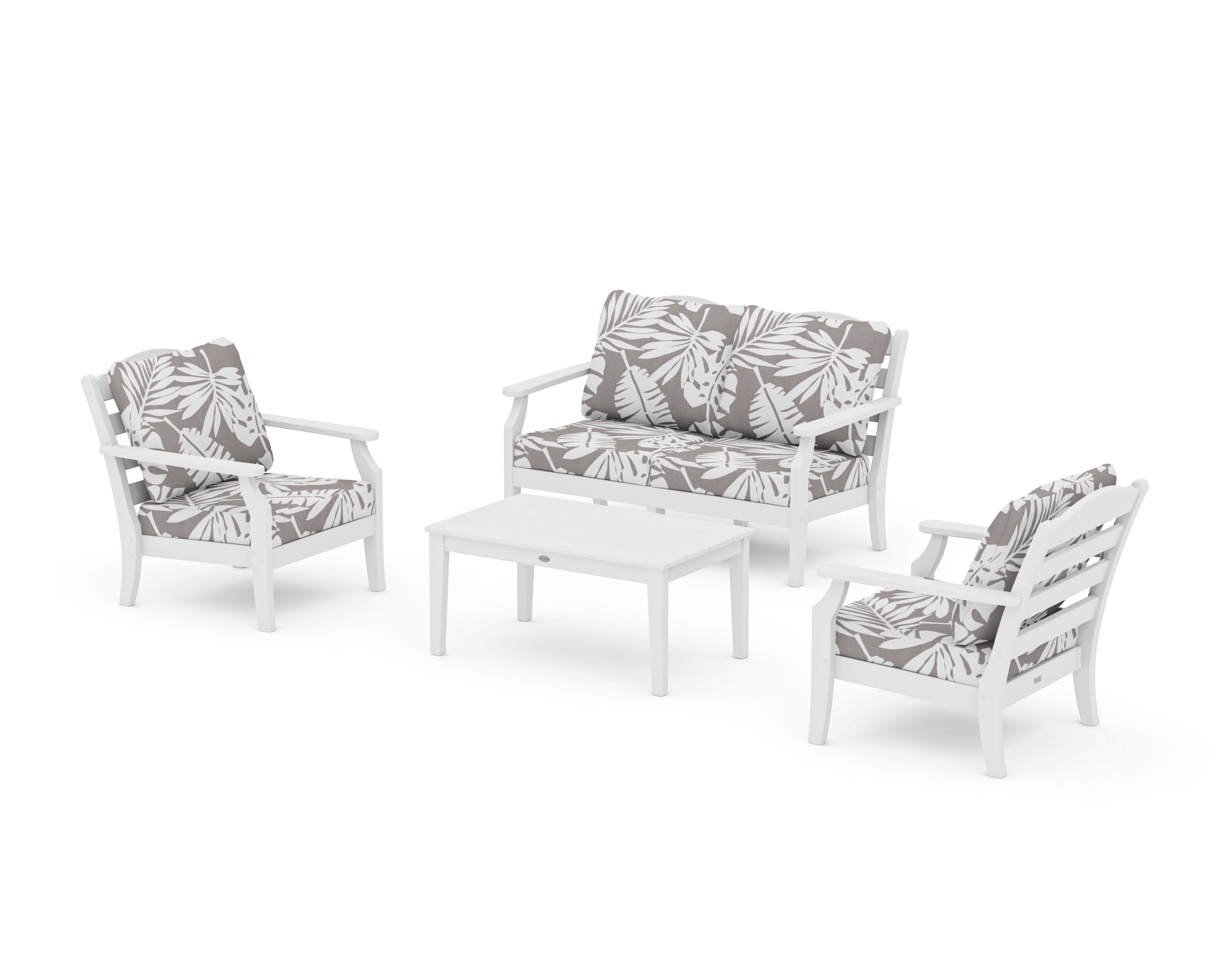 Savannah 4-Piece Deep Seating Set with Loveseat in White / Leaf Grey Mist