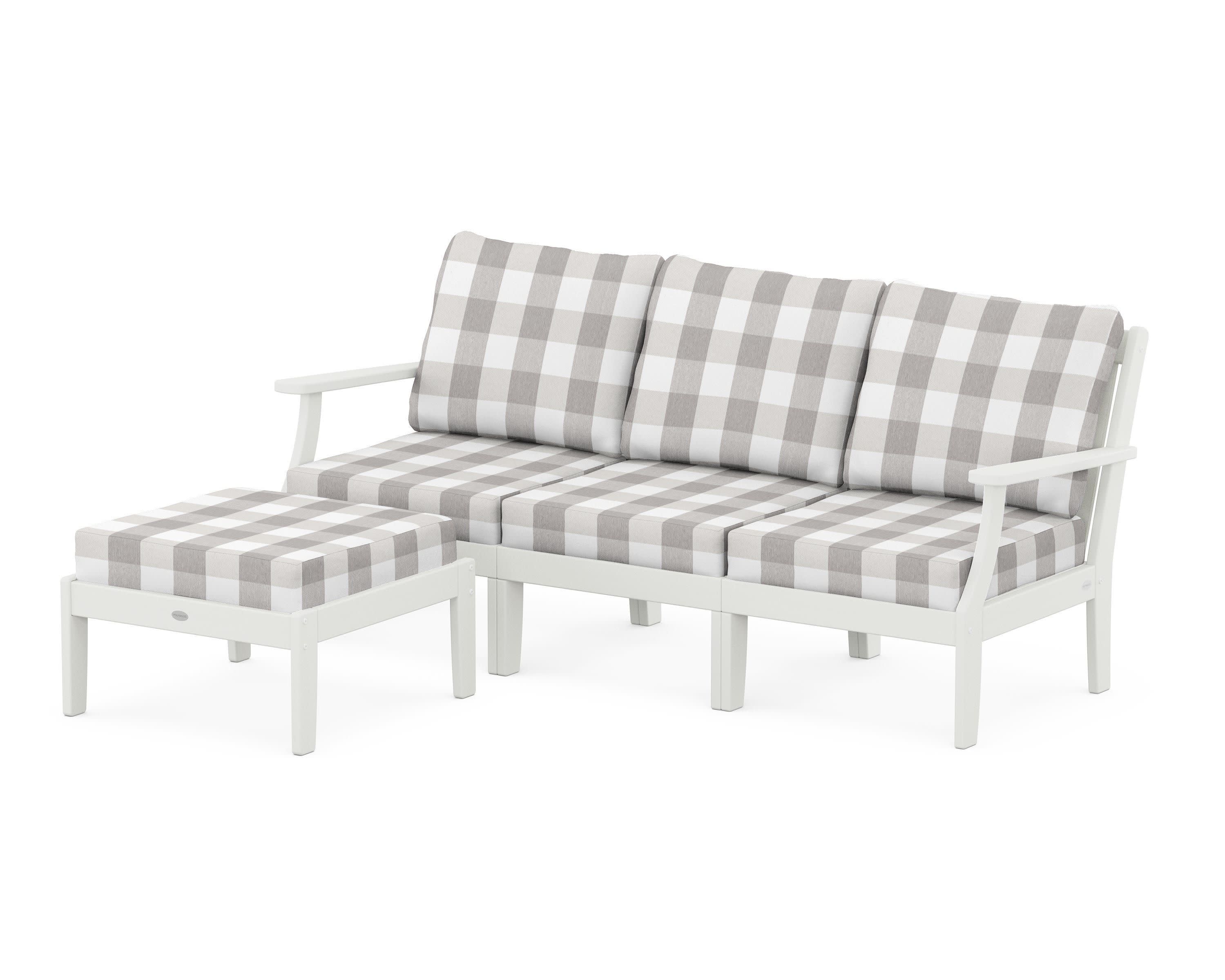 Braxton Modular 4-Piece Deep Seating Set with Ottoman in Vintage White / Buffalo Plaid Grey Mist