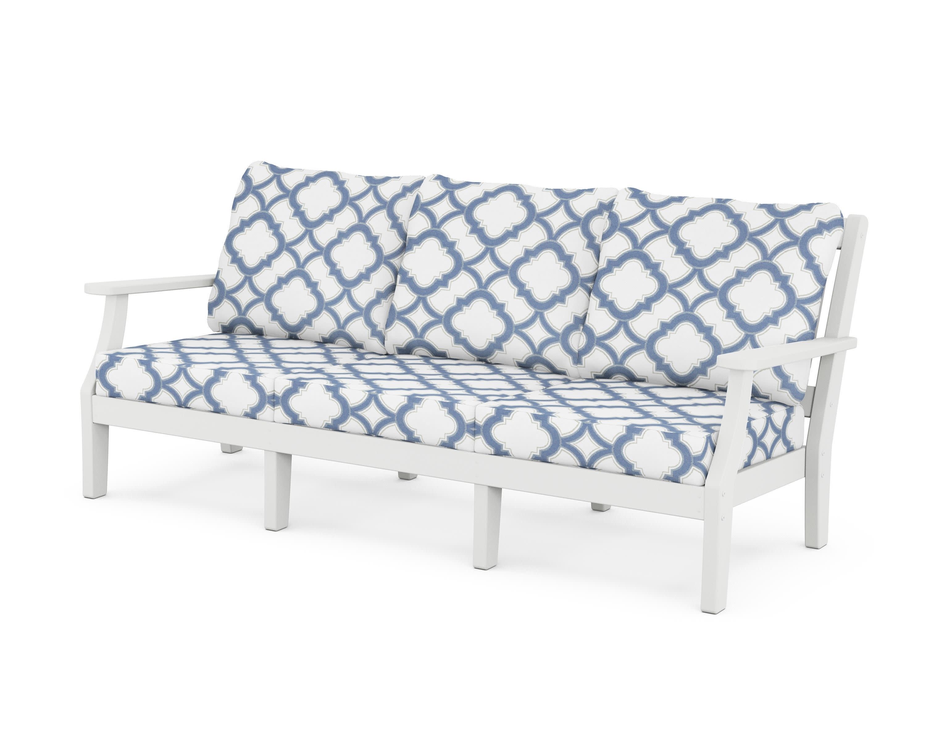 Chinoiserie Deep Seating Sofa in White / Trellis Sky Blue