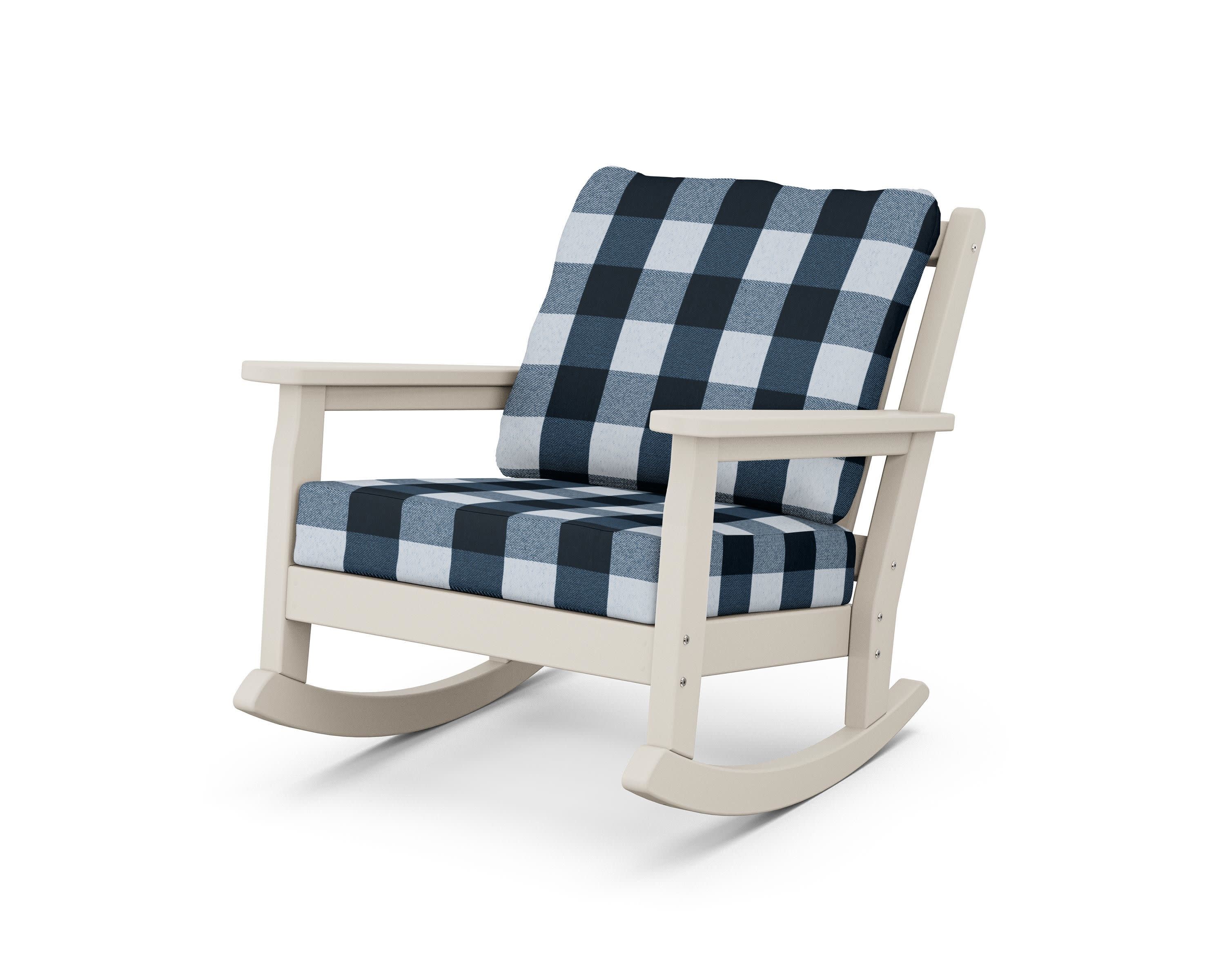 Chippendale Deep Seating Rocking Chair in Sand / Buffalo Plaid Marine Indigo