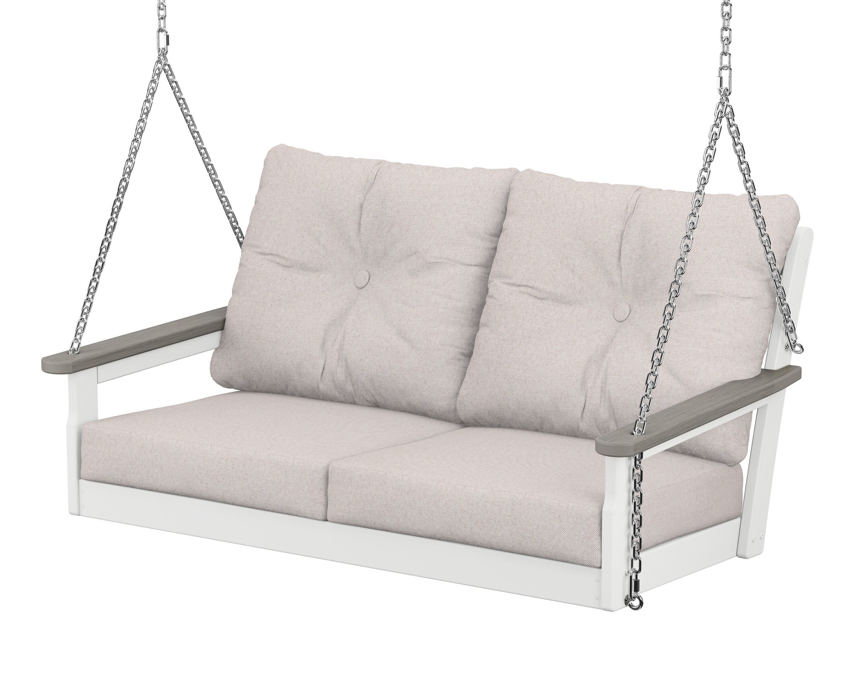 Vineyard Deep Seating Swing in White / Driftwood / Dune Burlap