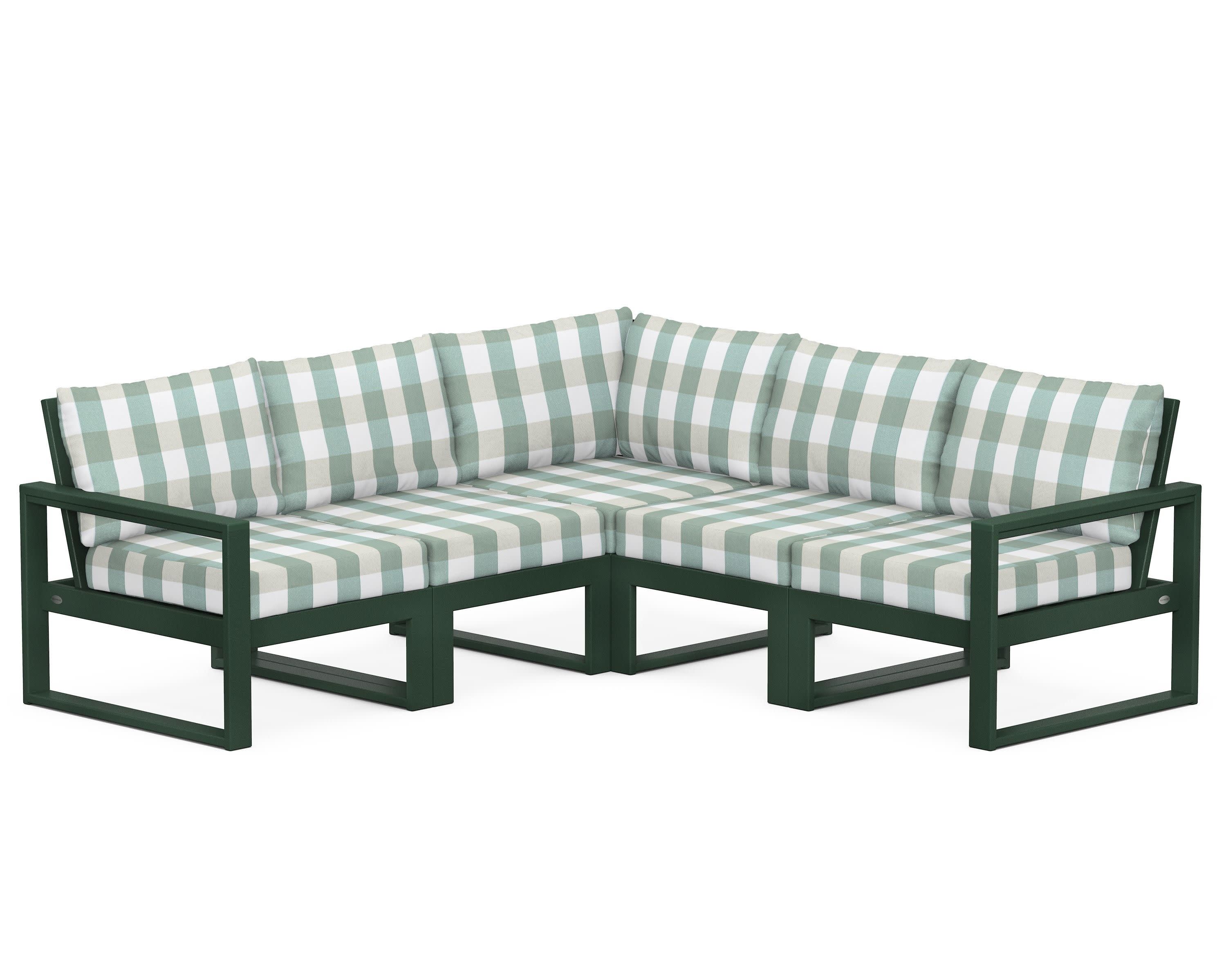 EDGE 5-Piece Modular Deep Seating Set in Green / Buffalo Plaid Glacier Spa