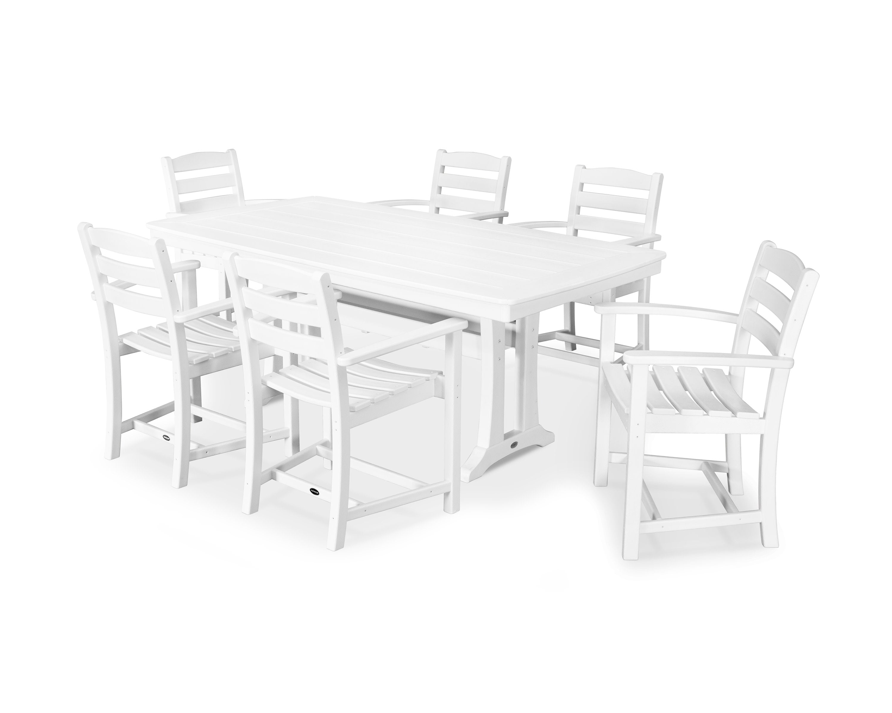 La Casa Caf 7-Piece Arm Chair Dining Set with Trestle Legs in White