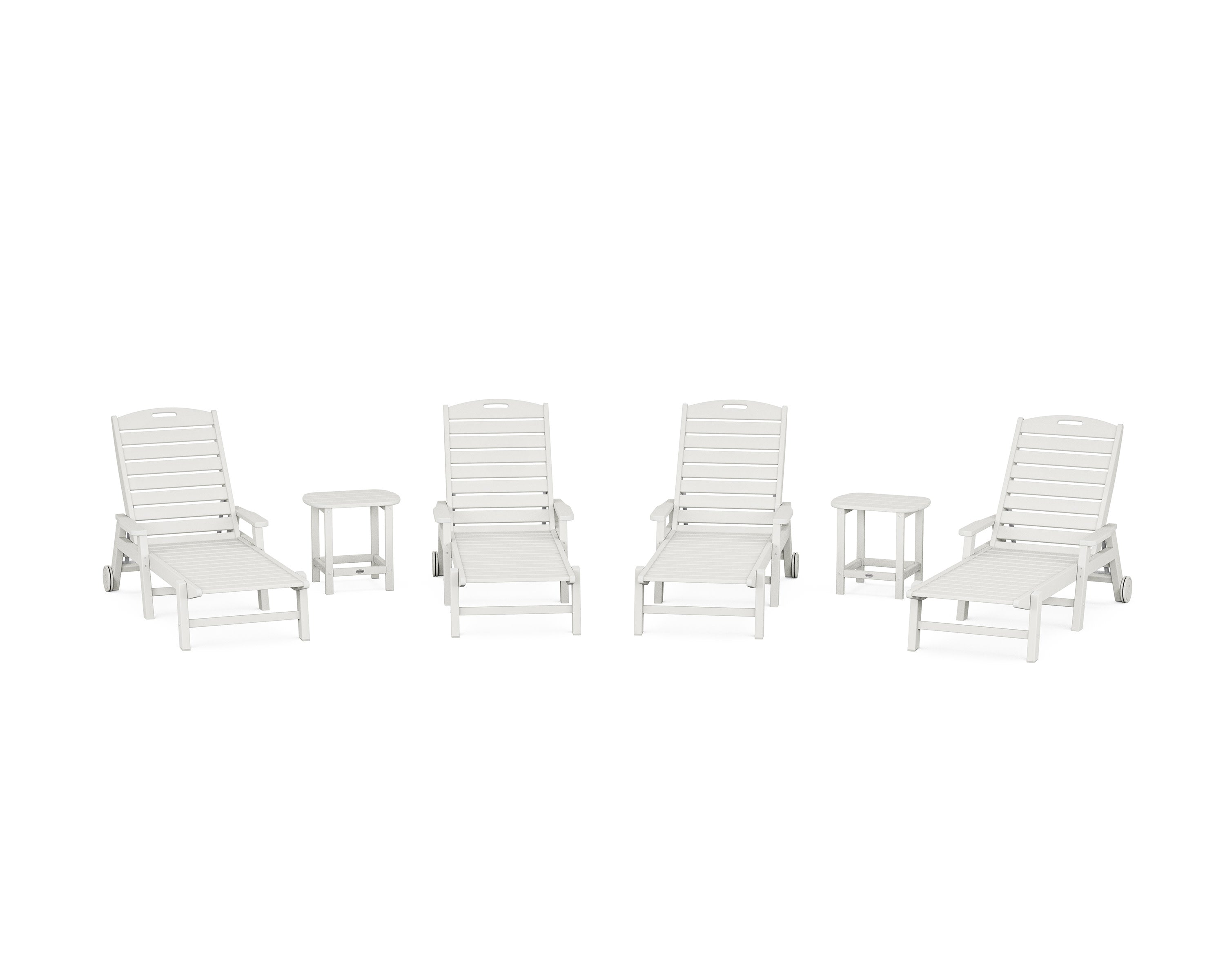 Nautical Chaise 6-Piece Set with Arms & Wheels in Vintage White