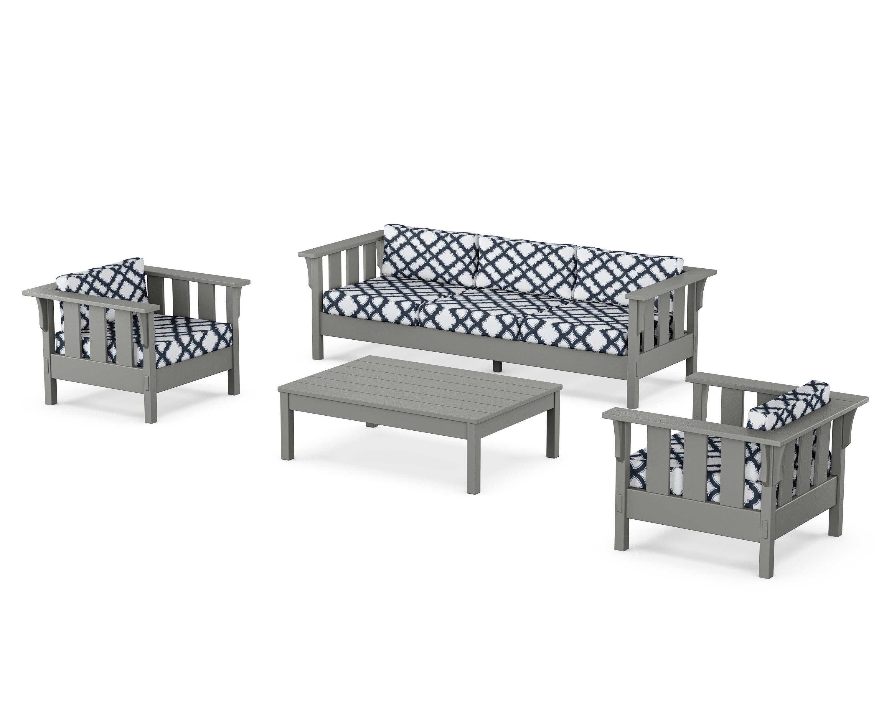 Acadia 4-Piece Deep Seating Set with Sofa in Slate Grey / Trellis Marine Indigo