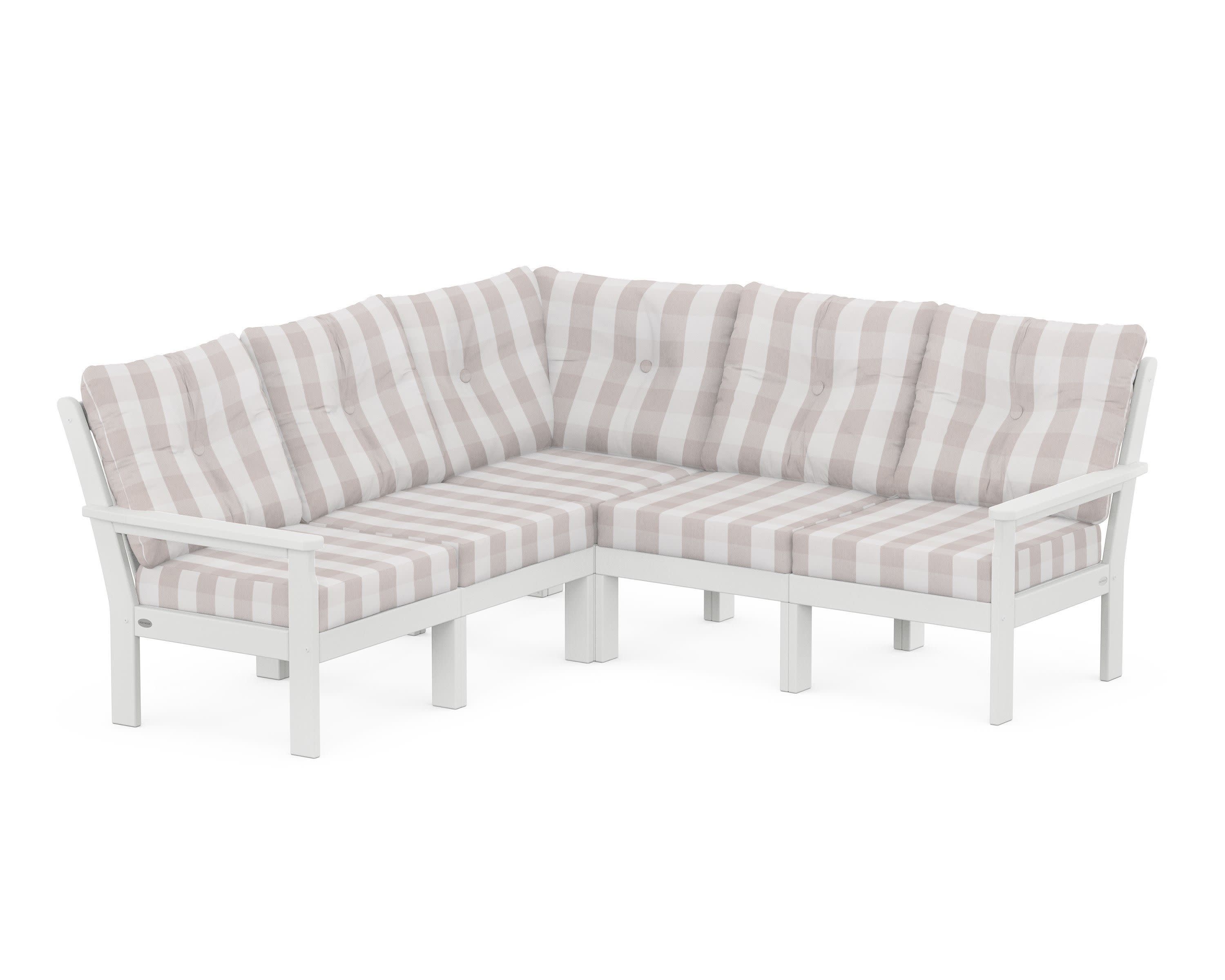 Vineyard 5-Piece Sectional in White / Buffalo Plaid Dune Burlap