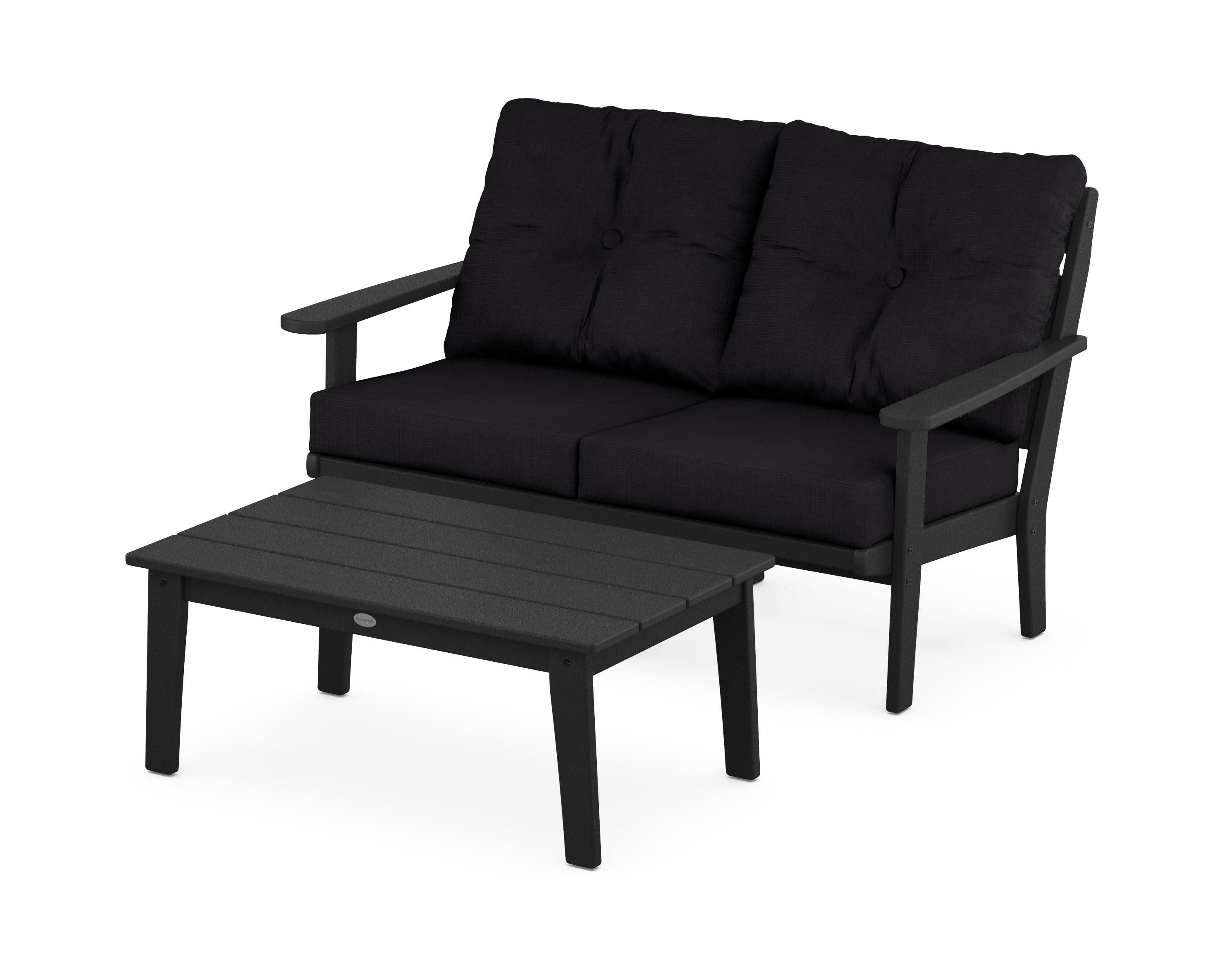 Lakeside 2-Piece Lounge Loveseat Set in Black / Midnight Linen