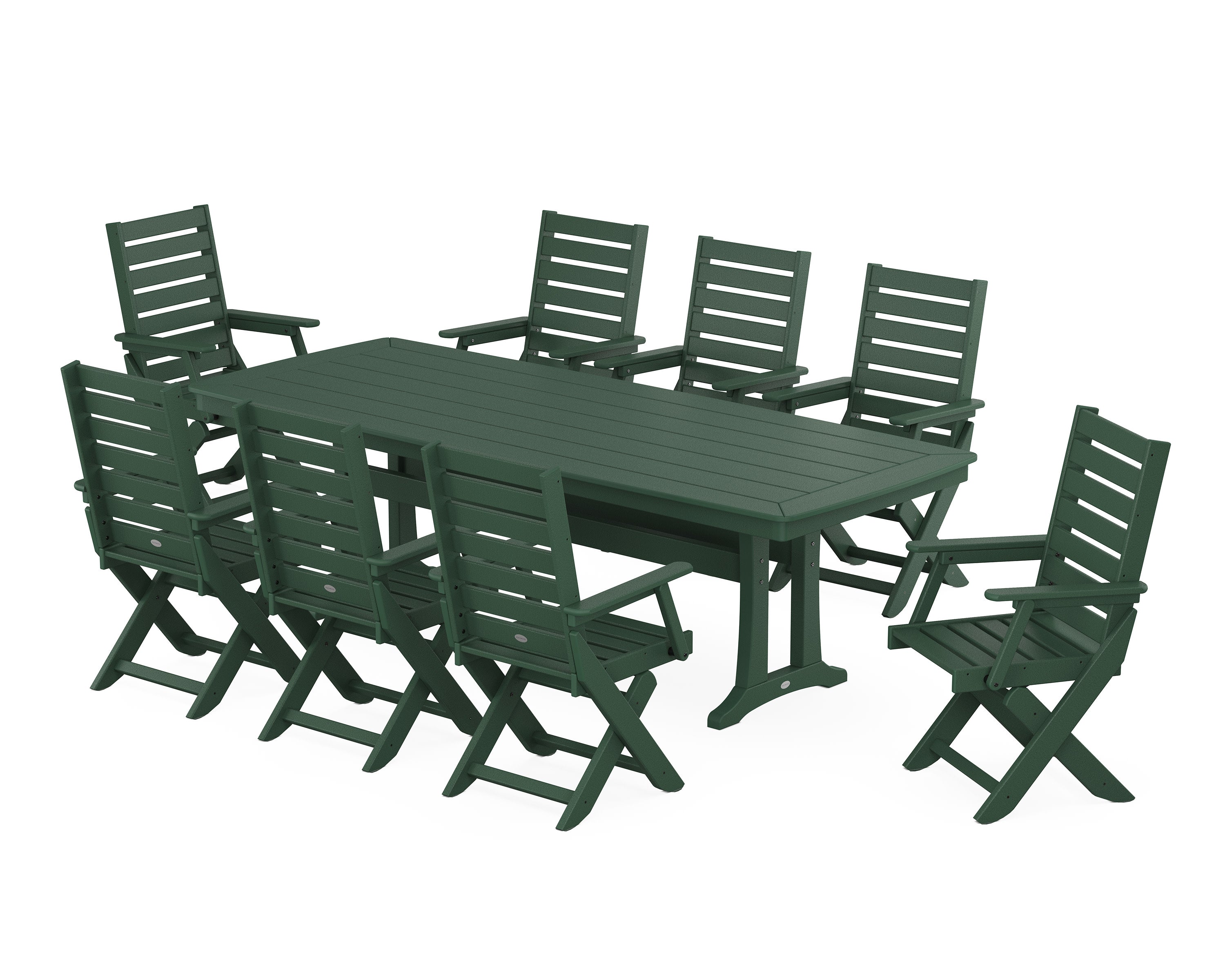 Captain 9-Piece Dining Set with Trestle Legs in Green