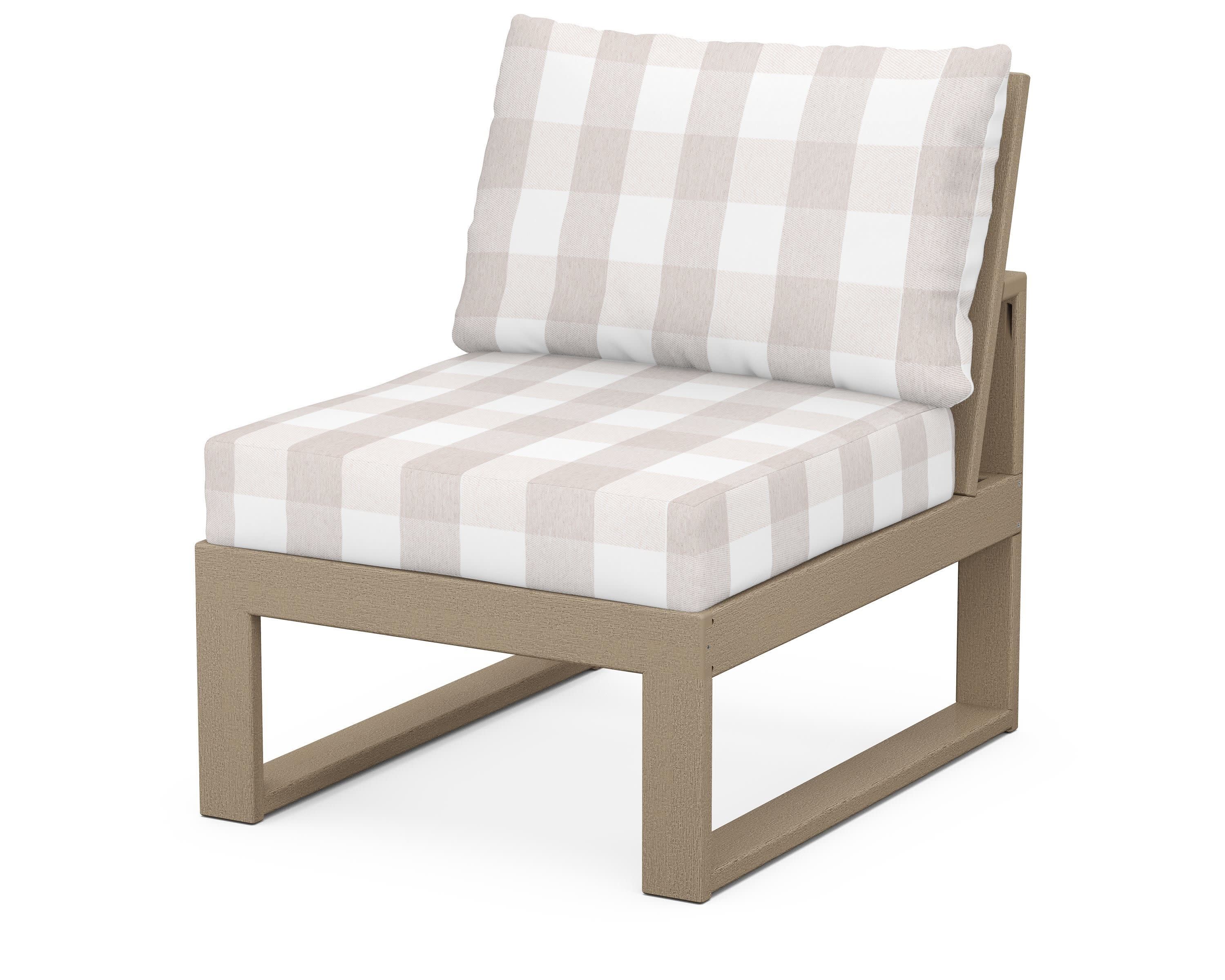 Modular Armless Chair in Vintage Sahara / Buffalo Plaid Dune Burlap