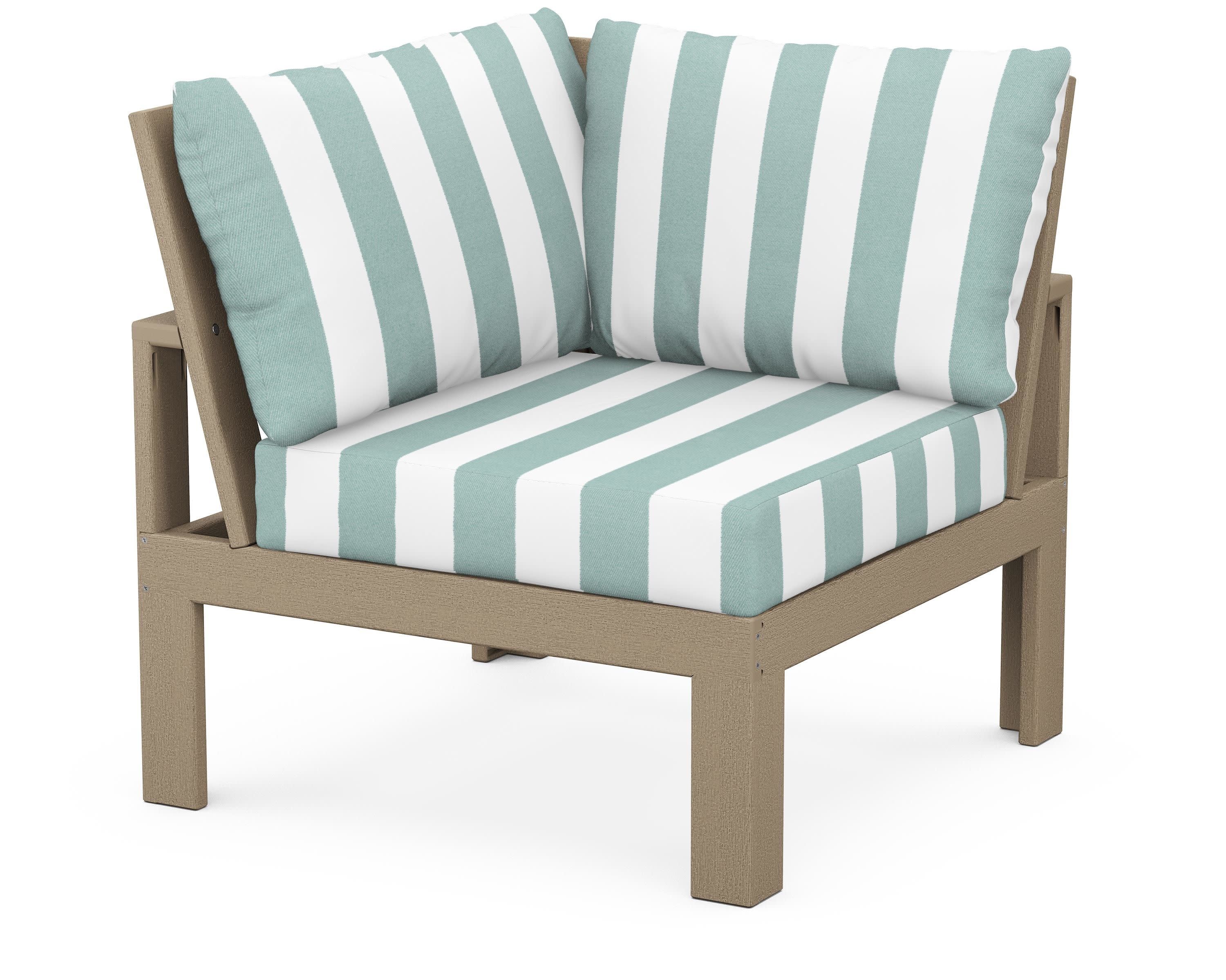 Modular Corner Chair in Vintage Sahara / Cabana Stripe Glacier Spa