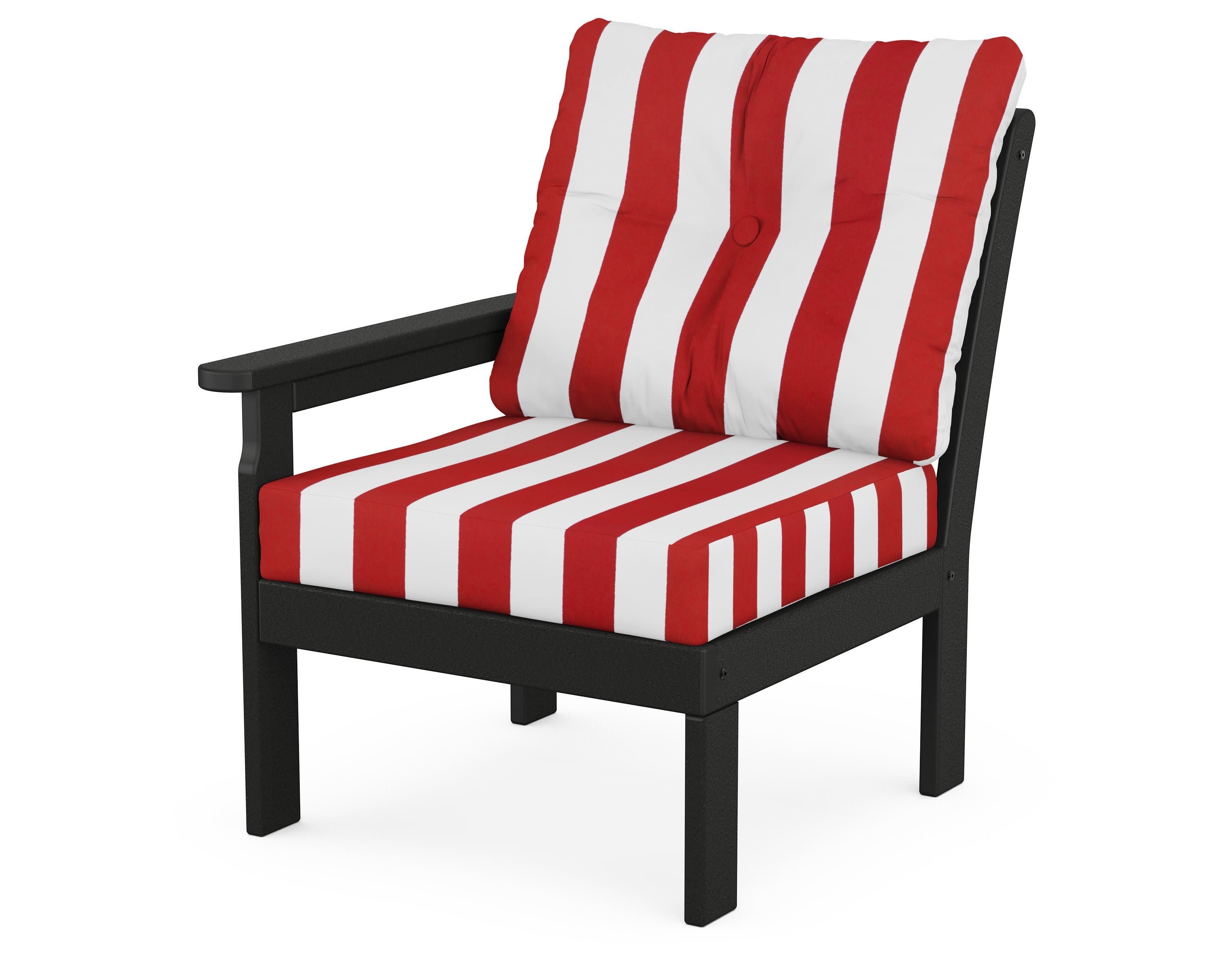 Vineyard Modular Left Arm Chair in Black / Cabana Stripe Crimson