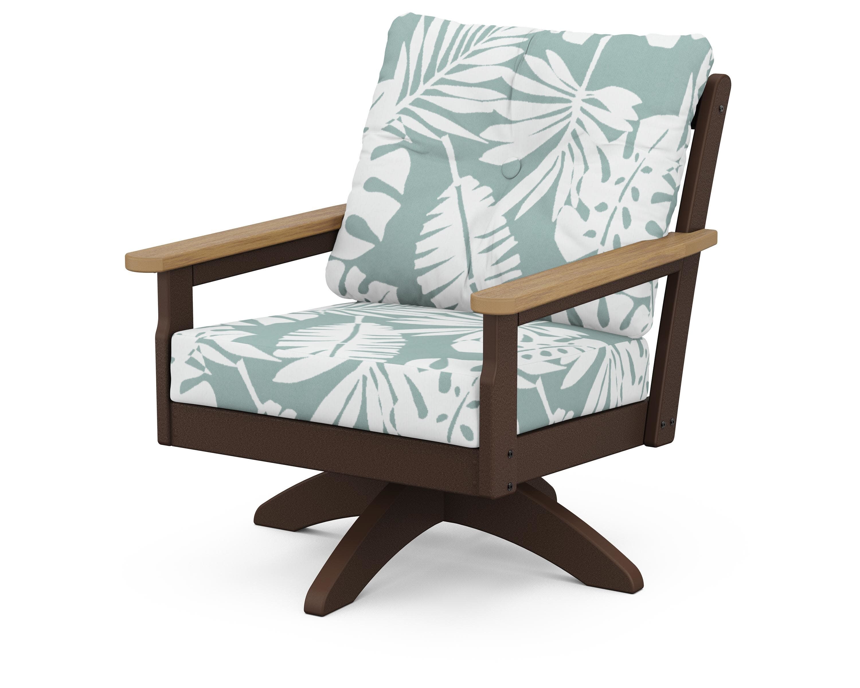 Vineyard Deep Seating Swivel Chair in Mahogany / Natural / Leaf Glacier Spa