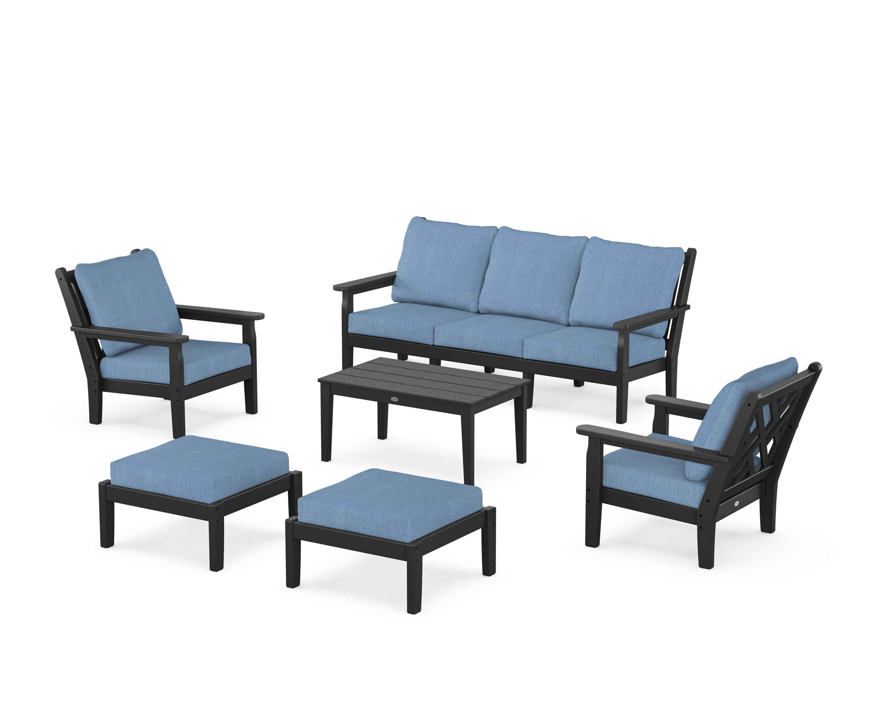 Chippendale 6-Piece Lounge Sofa Set in Black / Sky Blue
