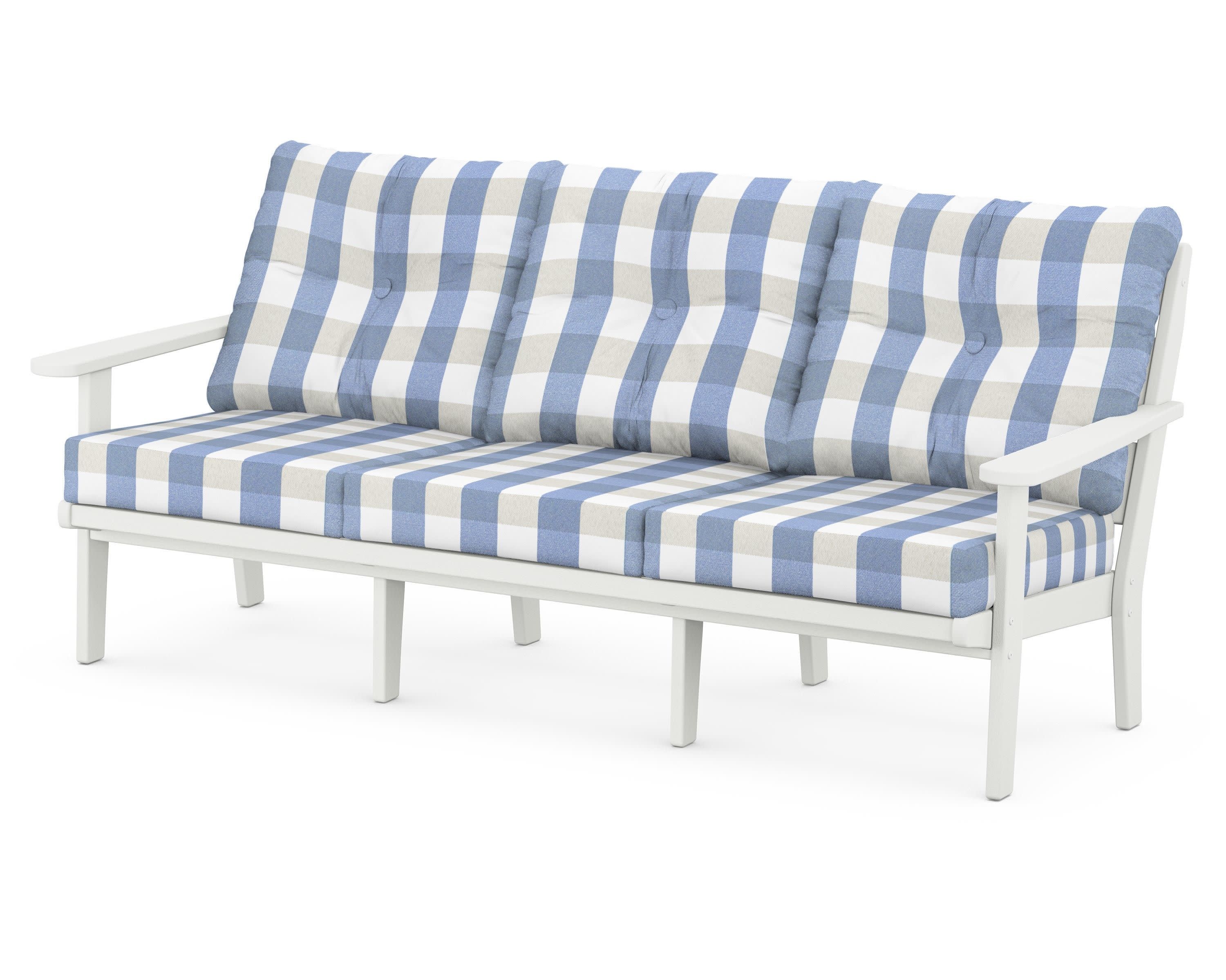 Lakeside Deep Seating Sofa in Vintage White / Buffalo Plaid Sky Blue