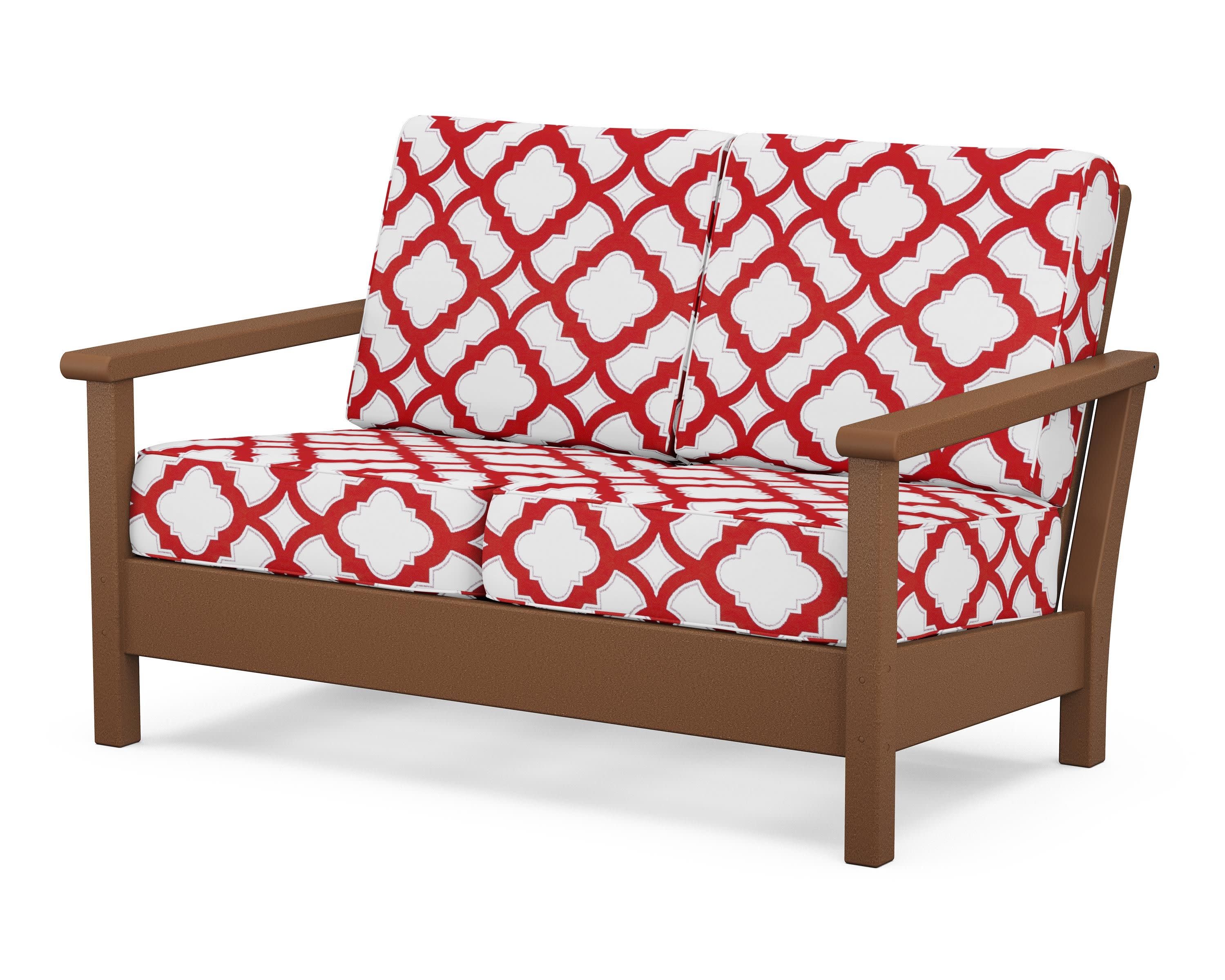 Harbour Deep Seating Loveseat in Teak / Trellis Crimson
