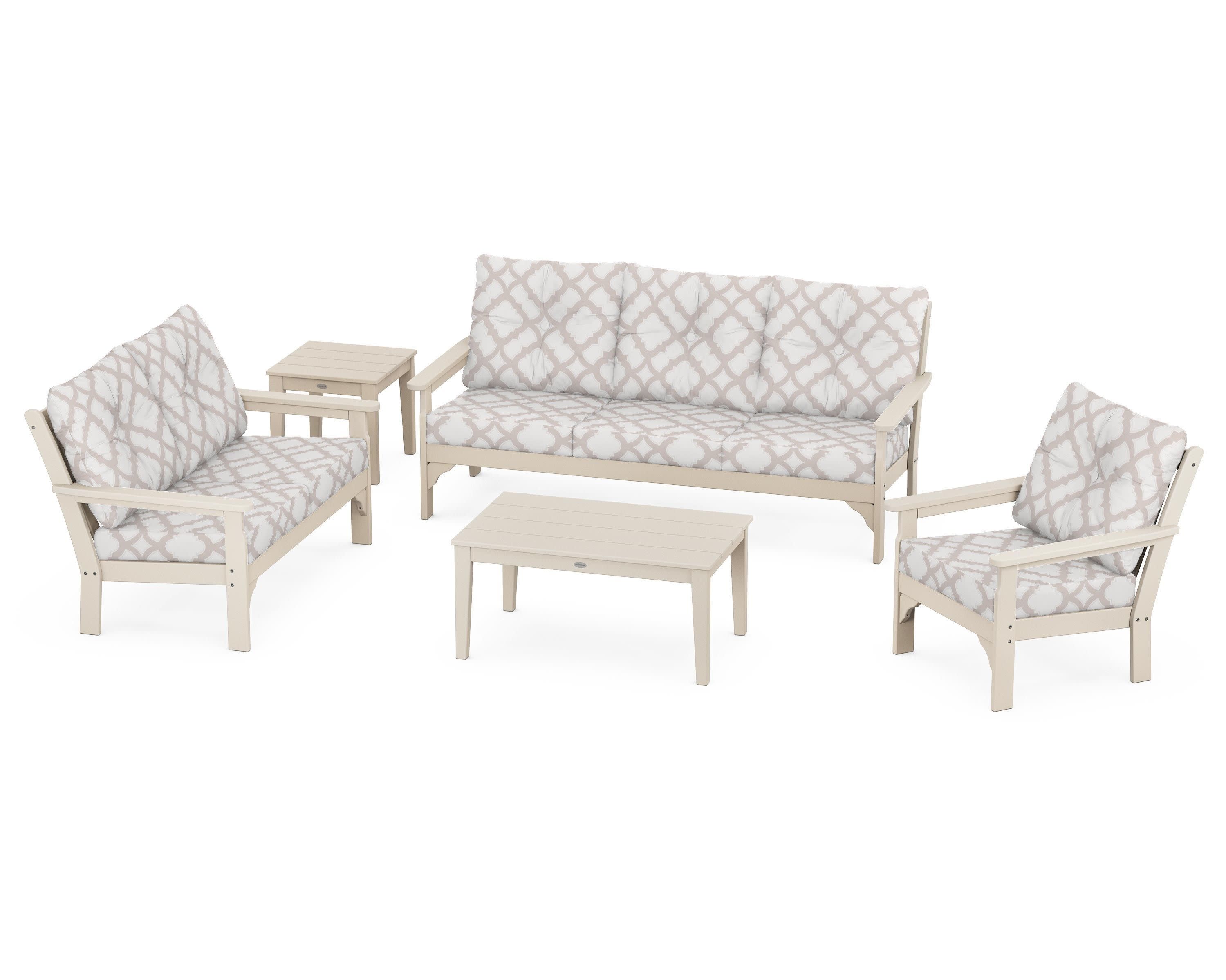 Vineyard 5 Piece Deep Seating Set in Sand / Trellis Dune Burlap
