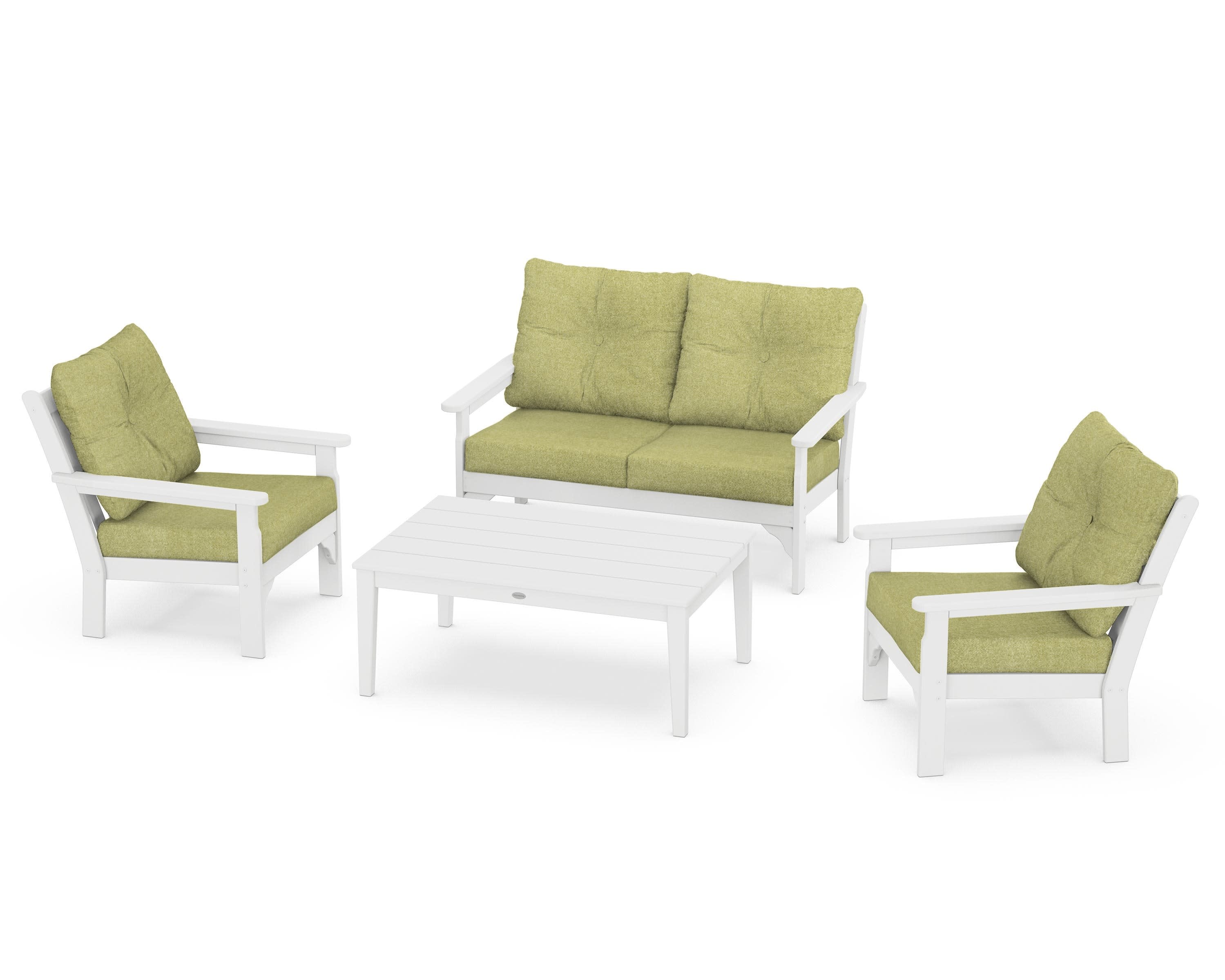 Vineyard 4-Piece Deep Seating Set in White / Chartreuse Boucle