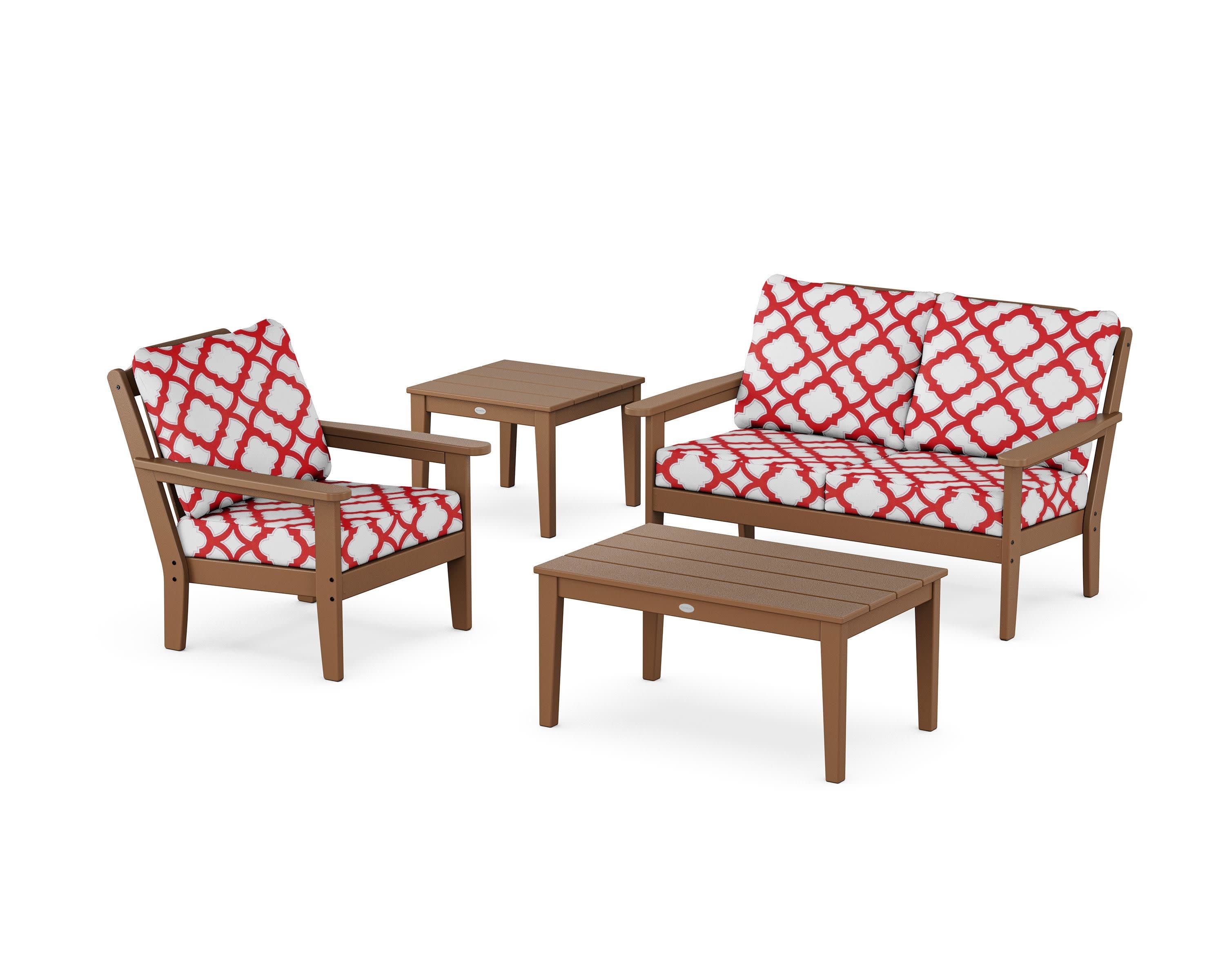 Wovendale 4-Piece Deep Seating Set in Teak / Trellis Crimson