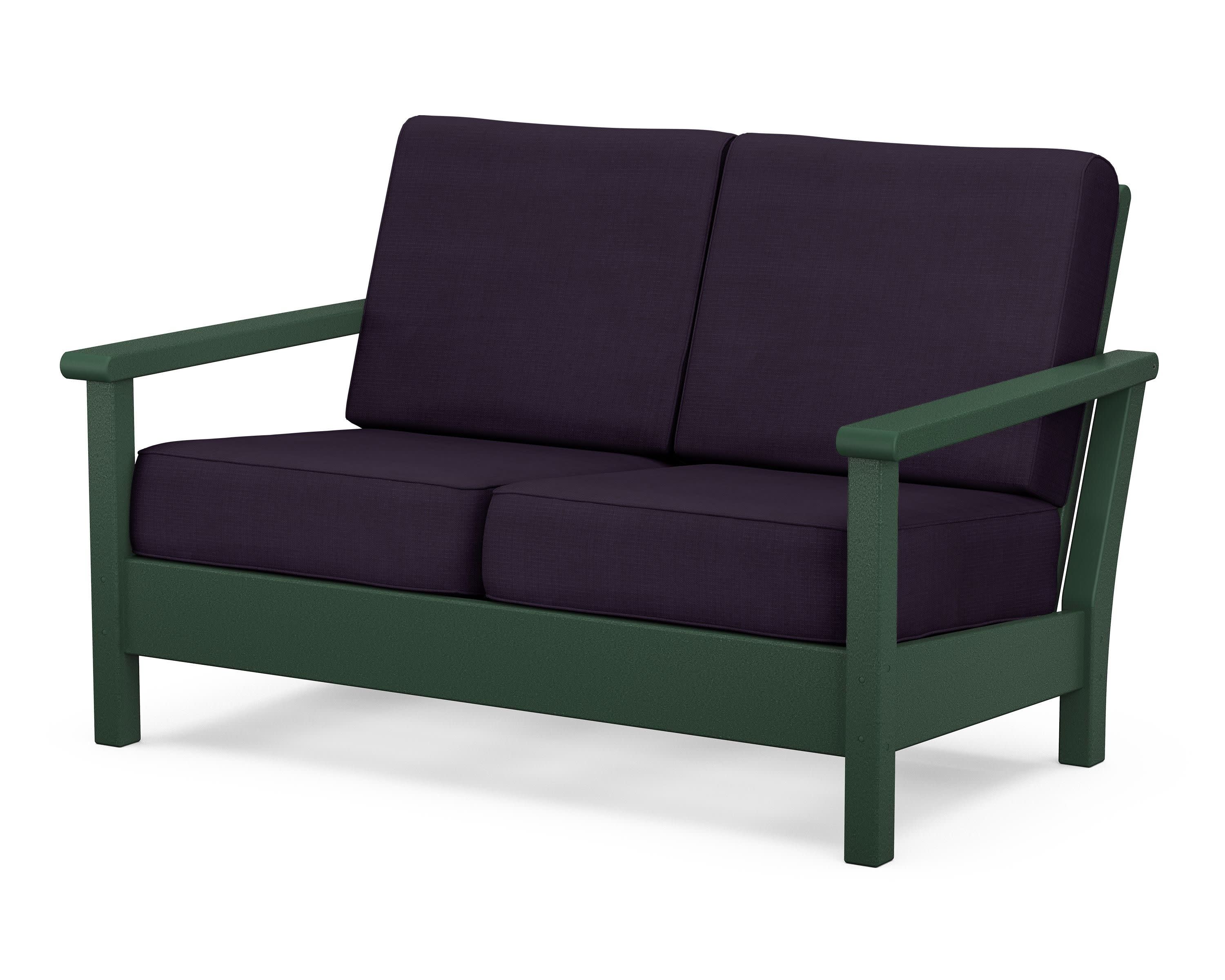 Harbour Deep Seating Loveseat in Green / Navy Linen