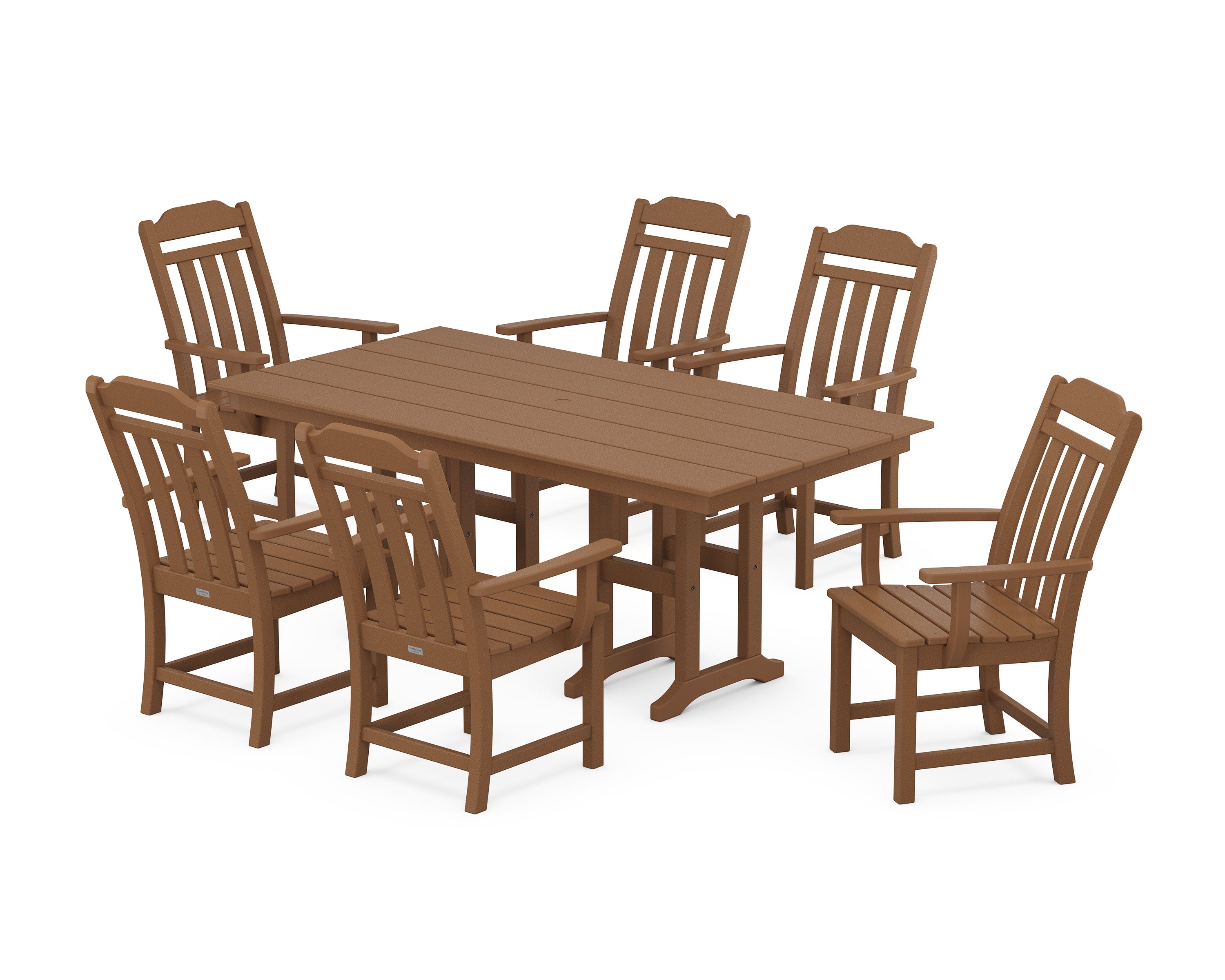 Cottage Arm Chair 7-Piece Farmhouse Dining Set in Teak