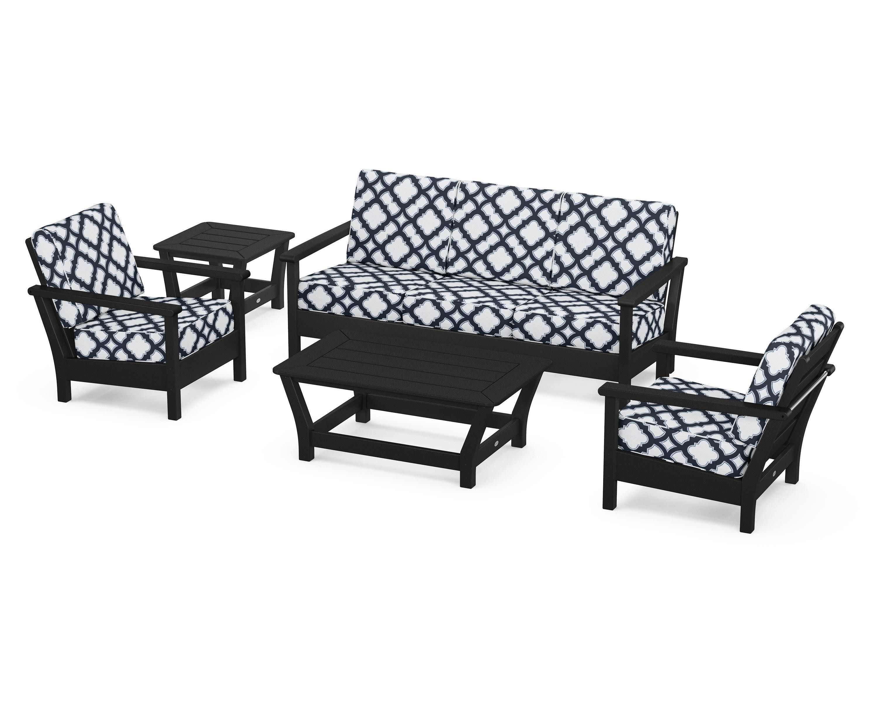 Harbour 5-Piece Deep Seating Set in Black / Trellis Marine Indigo