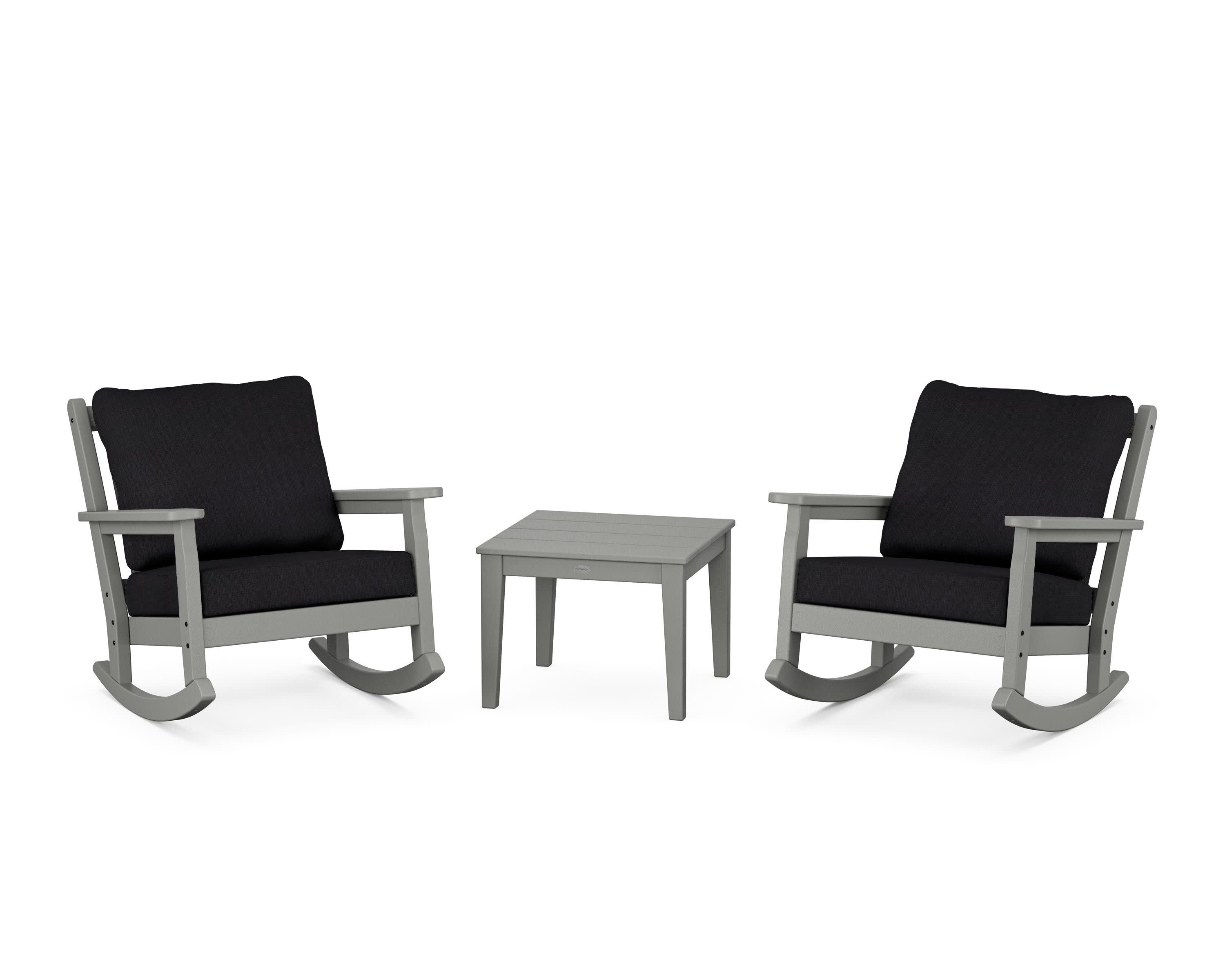 Chippendale 3-Piece Deep Seating Rocker Set in Slate Grey / Midnight Linen