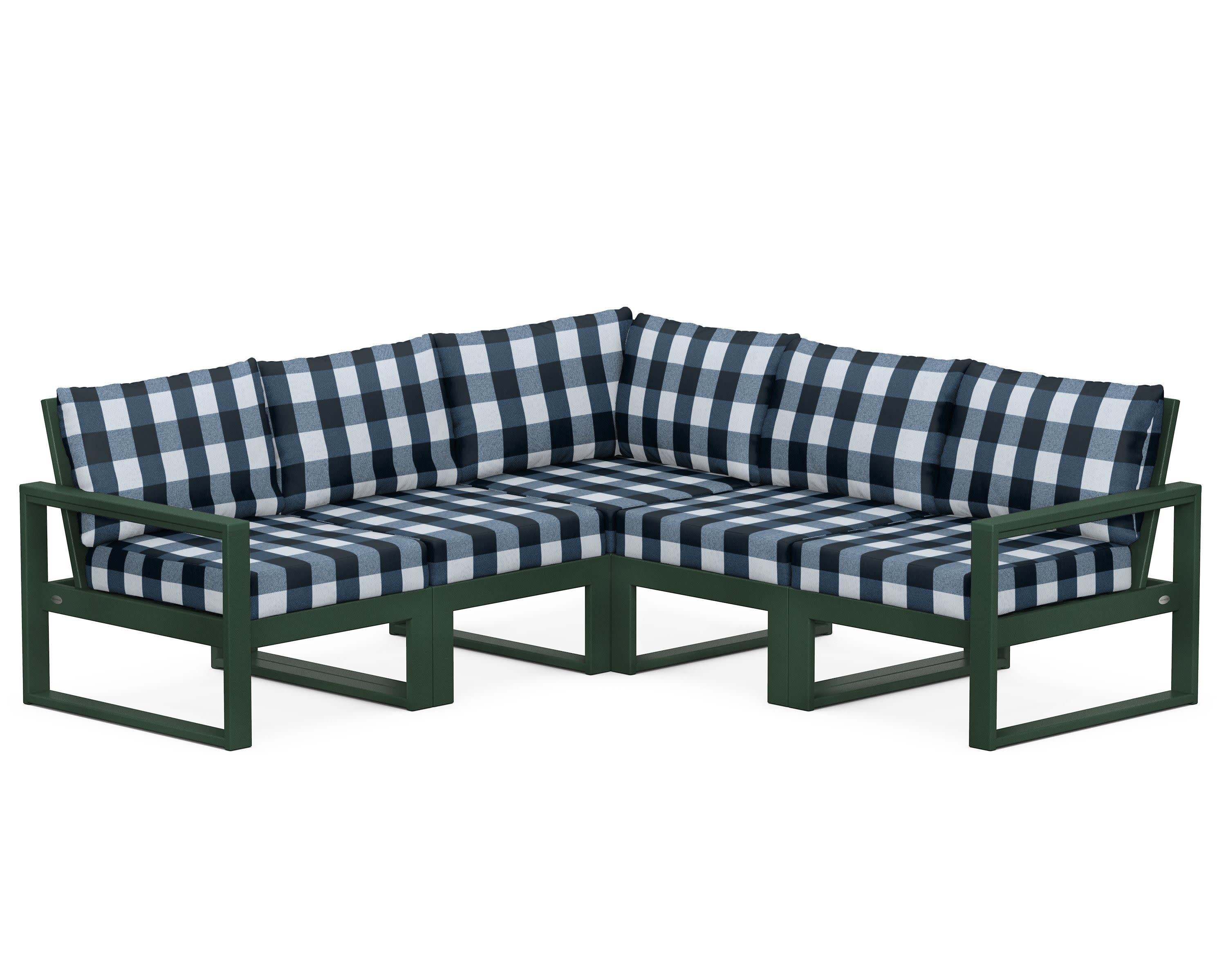 EDGE 5-Piece Modular Deep Seating Set in Green / Buffalo Plaid Marine Indigo