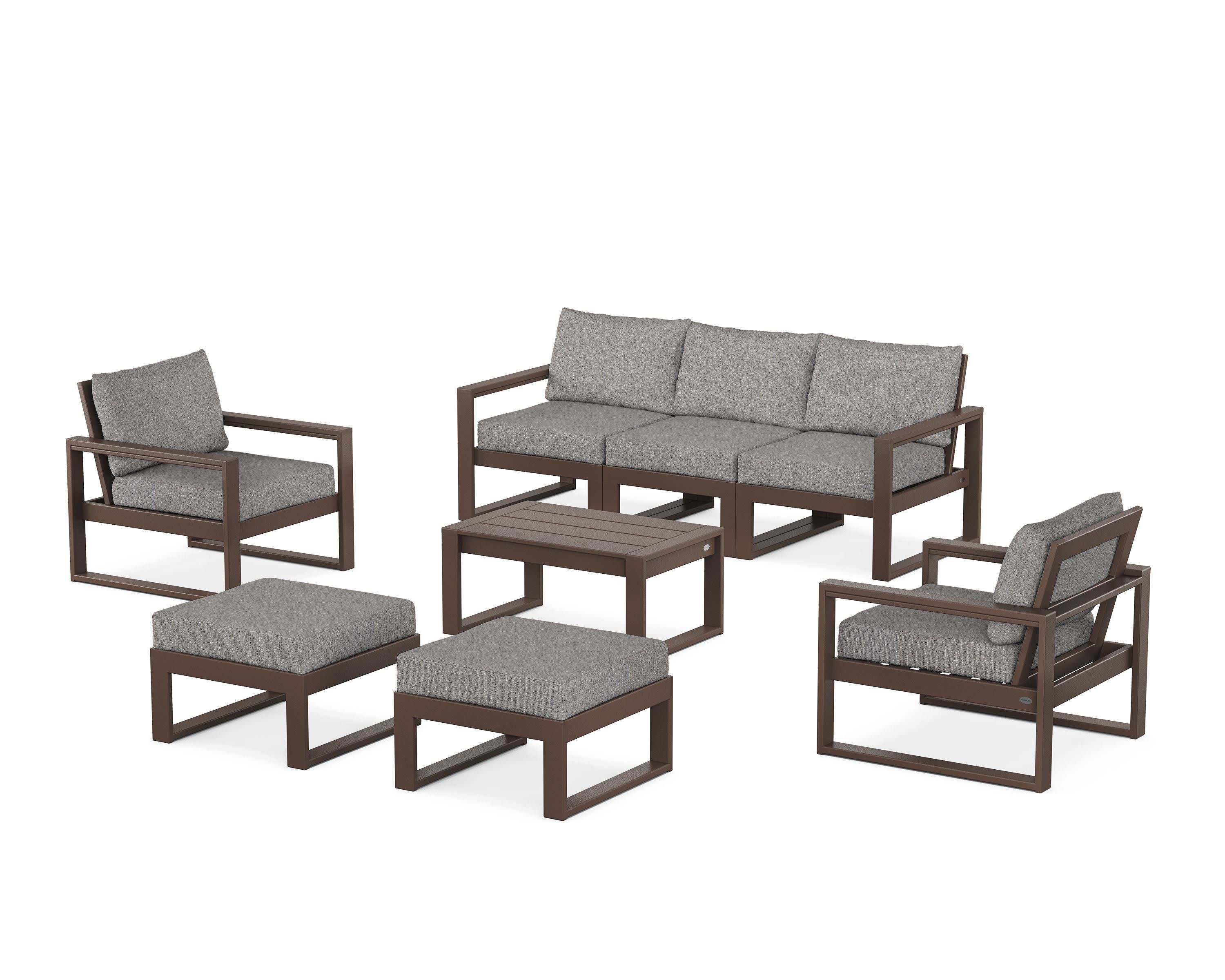 EDGE Sectional 8-Piece Lounge Sofa Set in Mahogany / Grey Mist