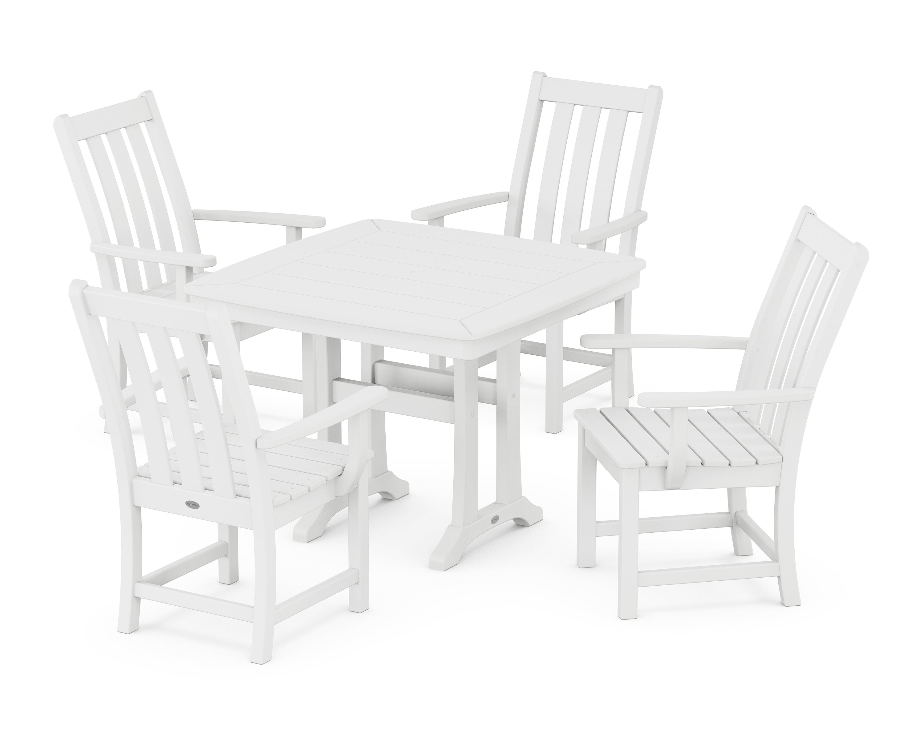 Vineyard 5-Piece Dining Set with Trestle Legs in White