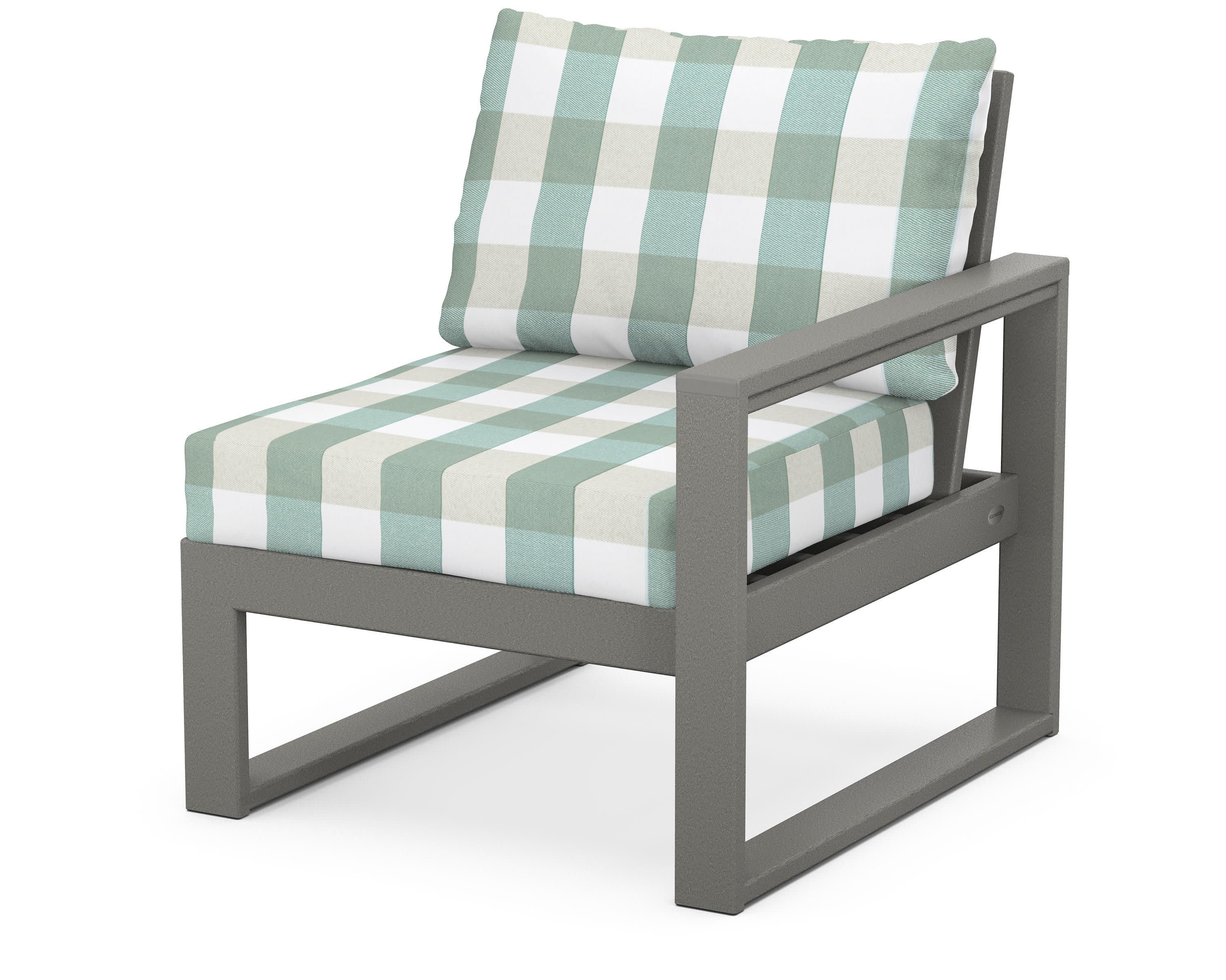 EDGE Modular Right Arm Chair in Slate Grey / Buffalo Plaid Glacier Spa