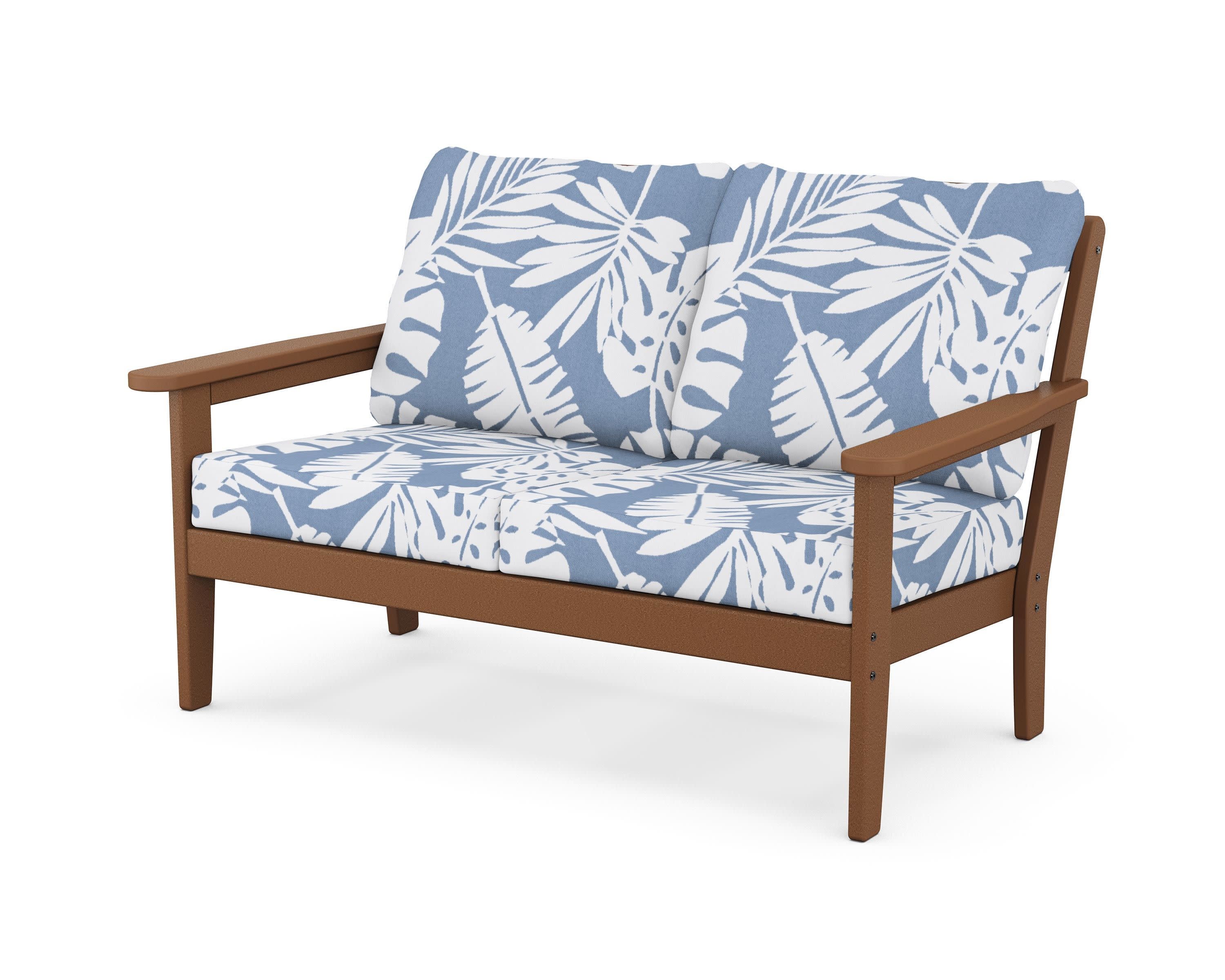 Cottage Deep Seating Loveseat in Teak / Leaf Sky Blue