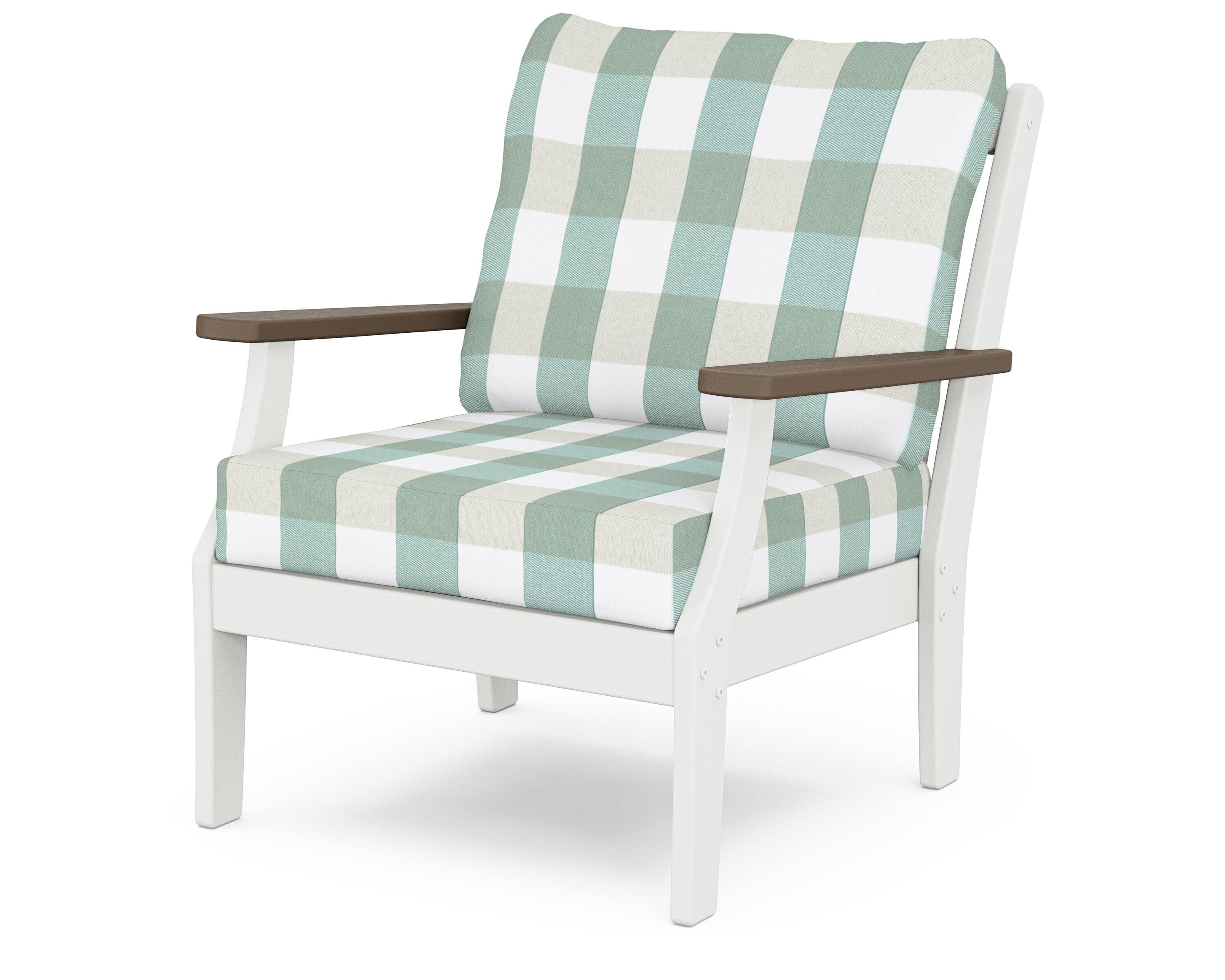 Braxton Deep Seating Chair in White / Kona / Buffalo Plaid Glacier Spa