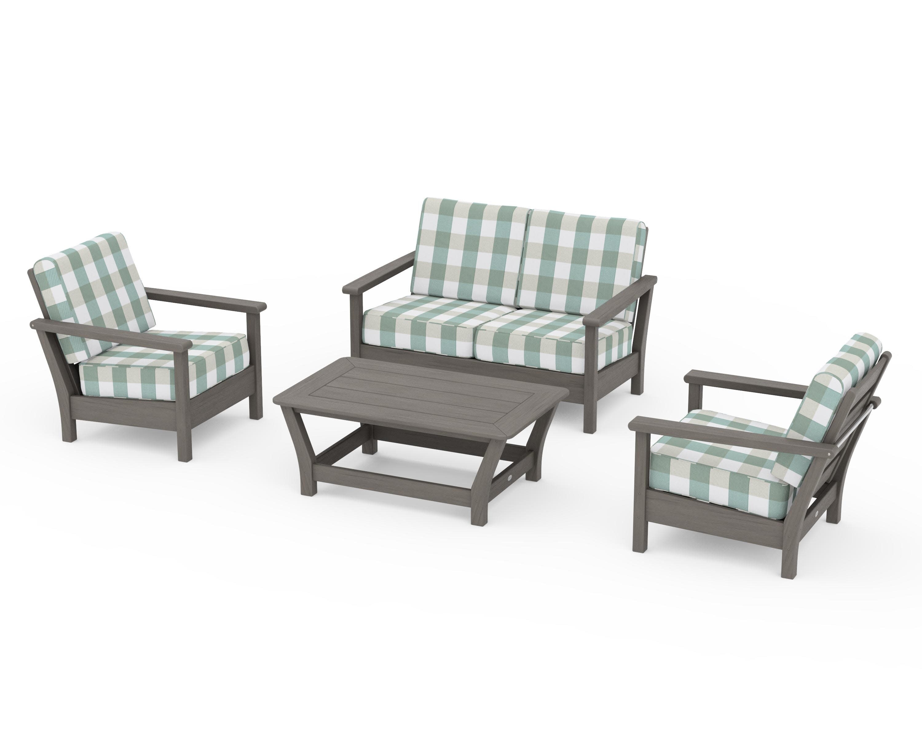 Harbour 4-Piece Deep Seating Set in Driftwood / Buffalo Plaid Glacier Spa