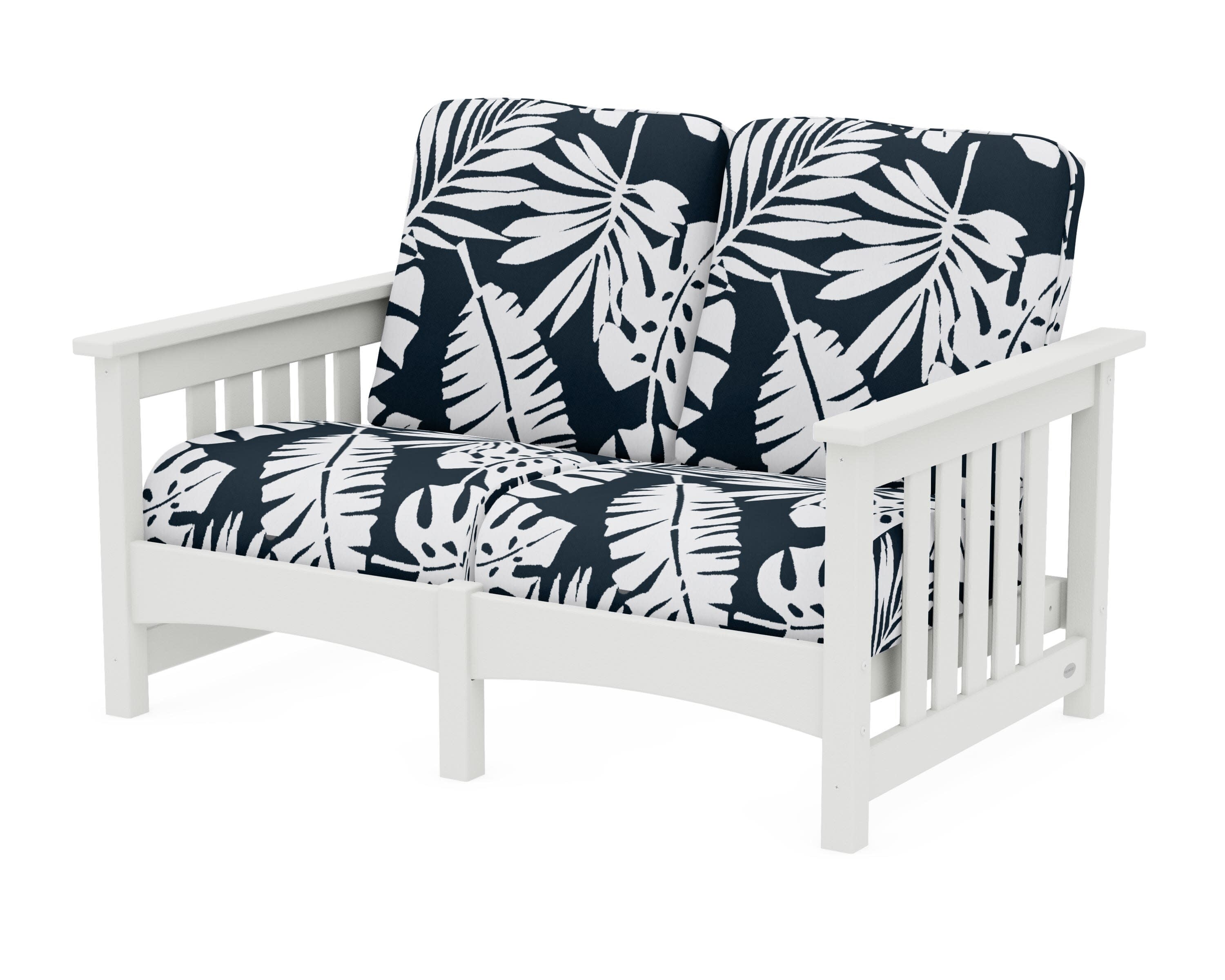 Club Mission Loveseat in Vintage White / Leaf Marine Indigo