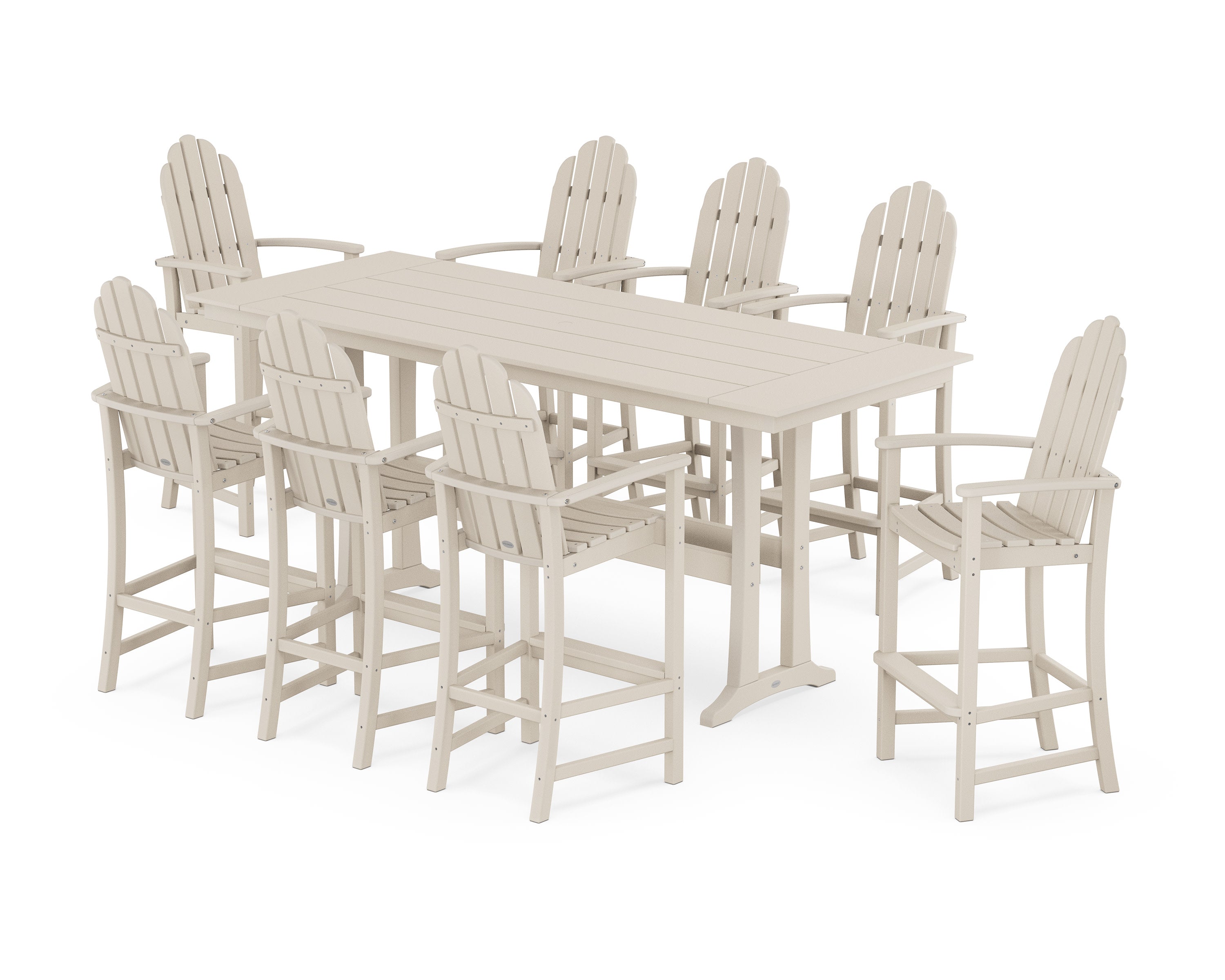 Classic Adirondack 9-Piece Farmhouse Bar Set with Trestle Legs in Sand