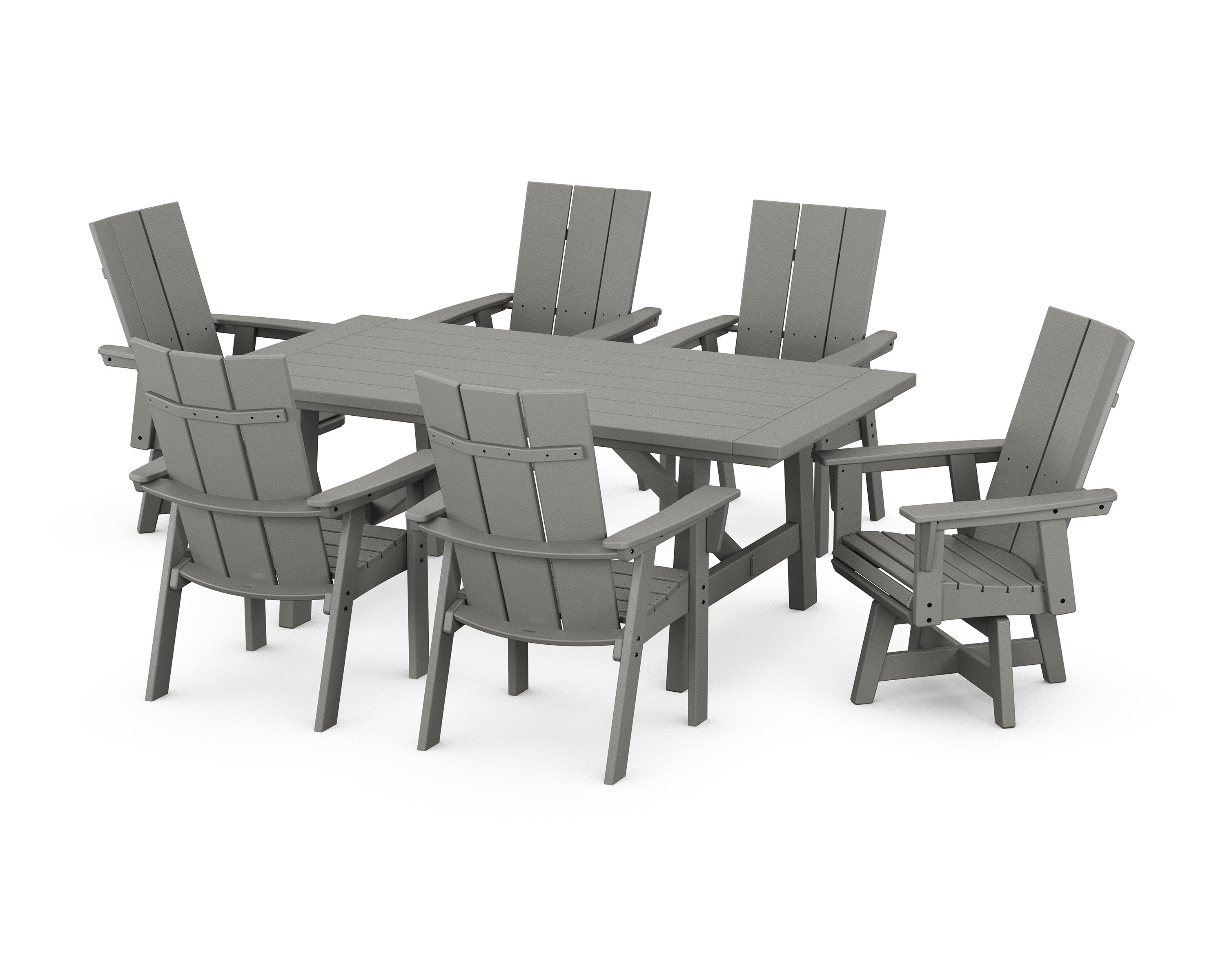 Modern Curveback Adirondack 7-Piece Rustic Farmhouse Swivel Dining Set in Slate Grey