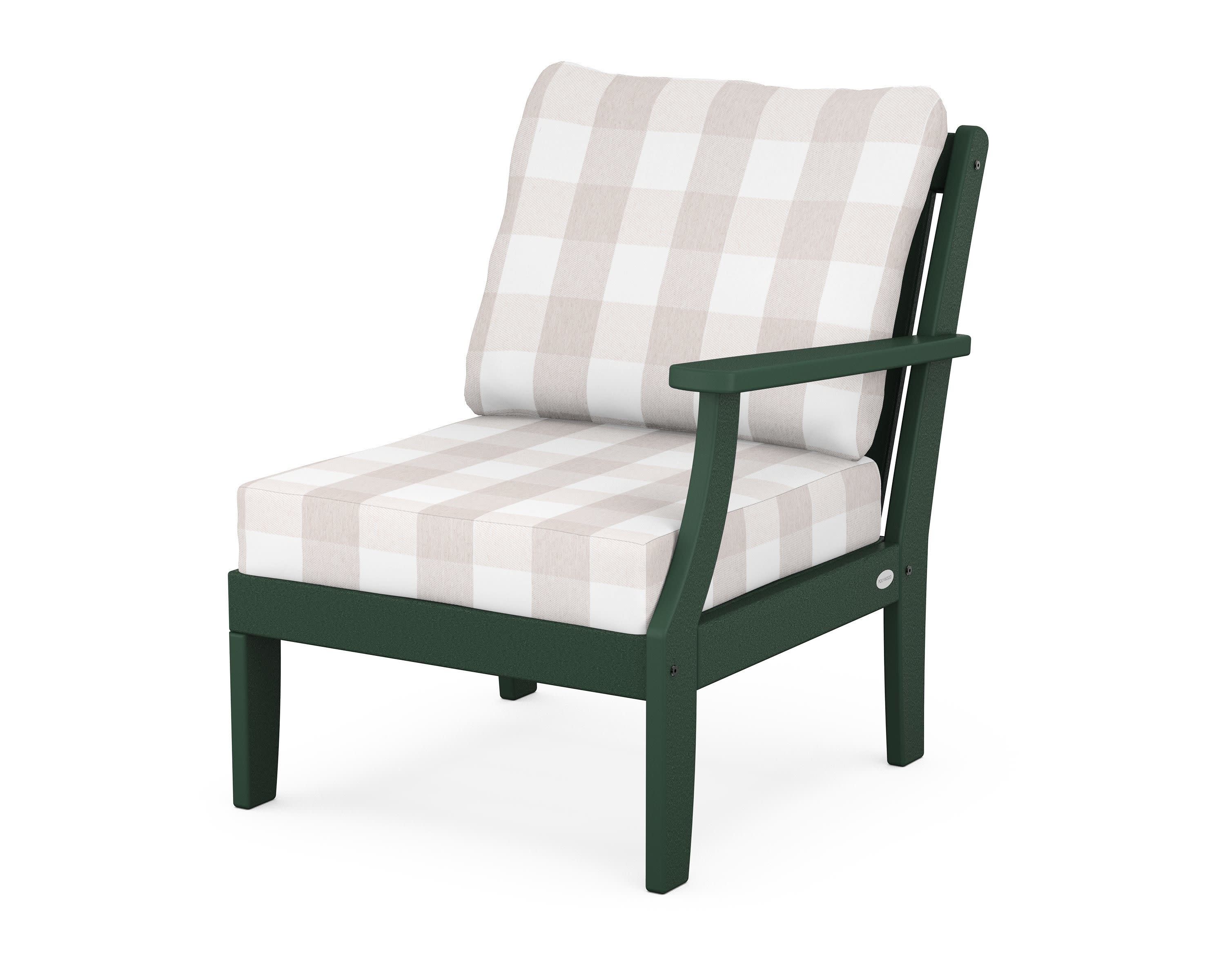 Braxton Modular Right Arm Chair in Green / Buffalo Plaid Dune Burlap