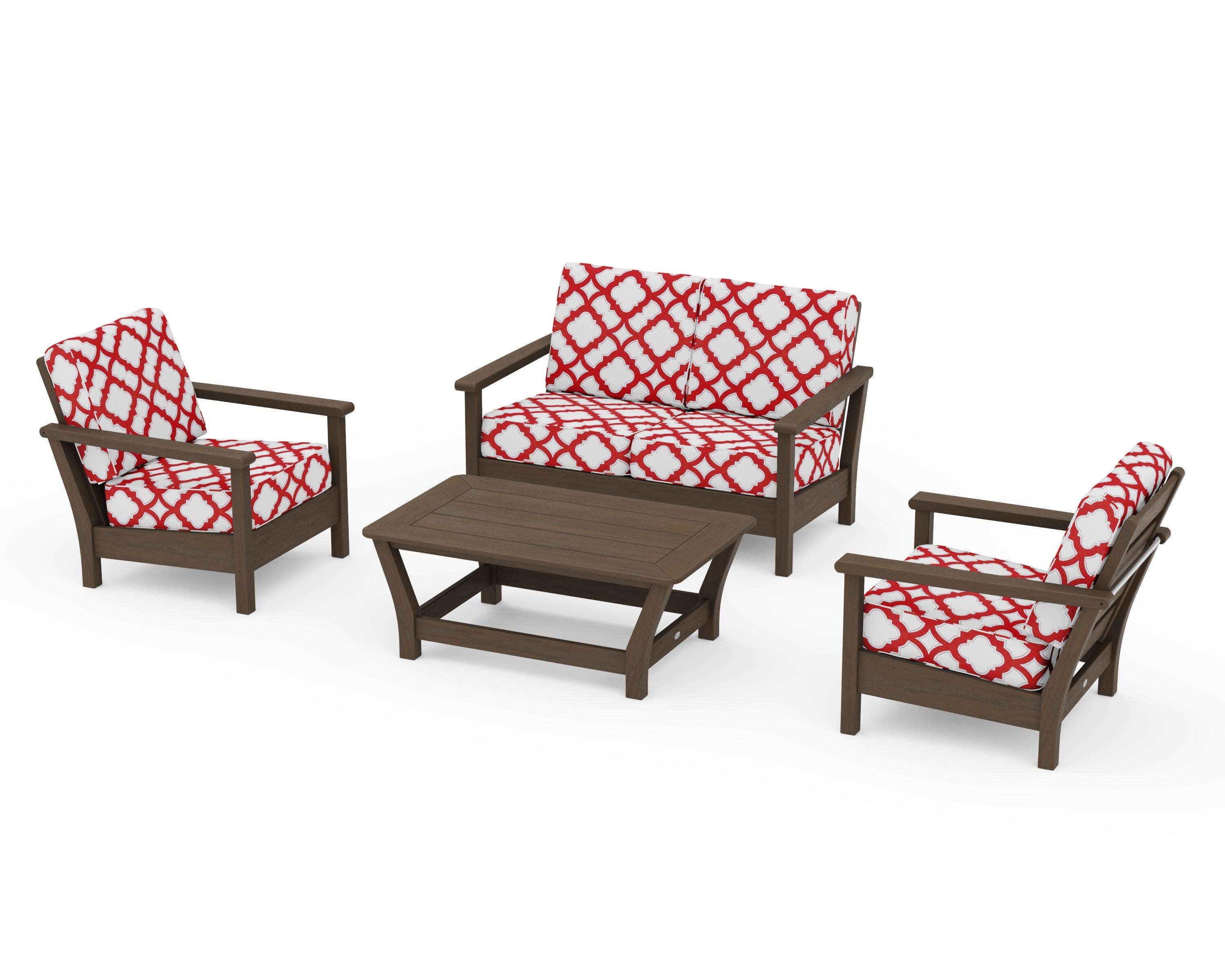 Harbour 4-Piece Deep Seating Set in Kona / Trellis Crimson