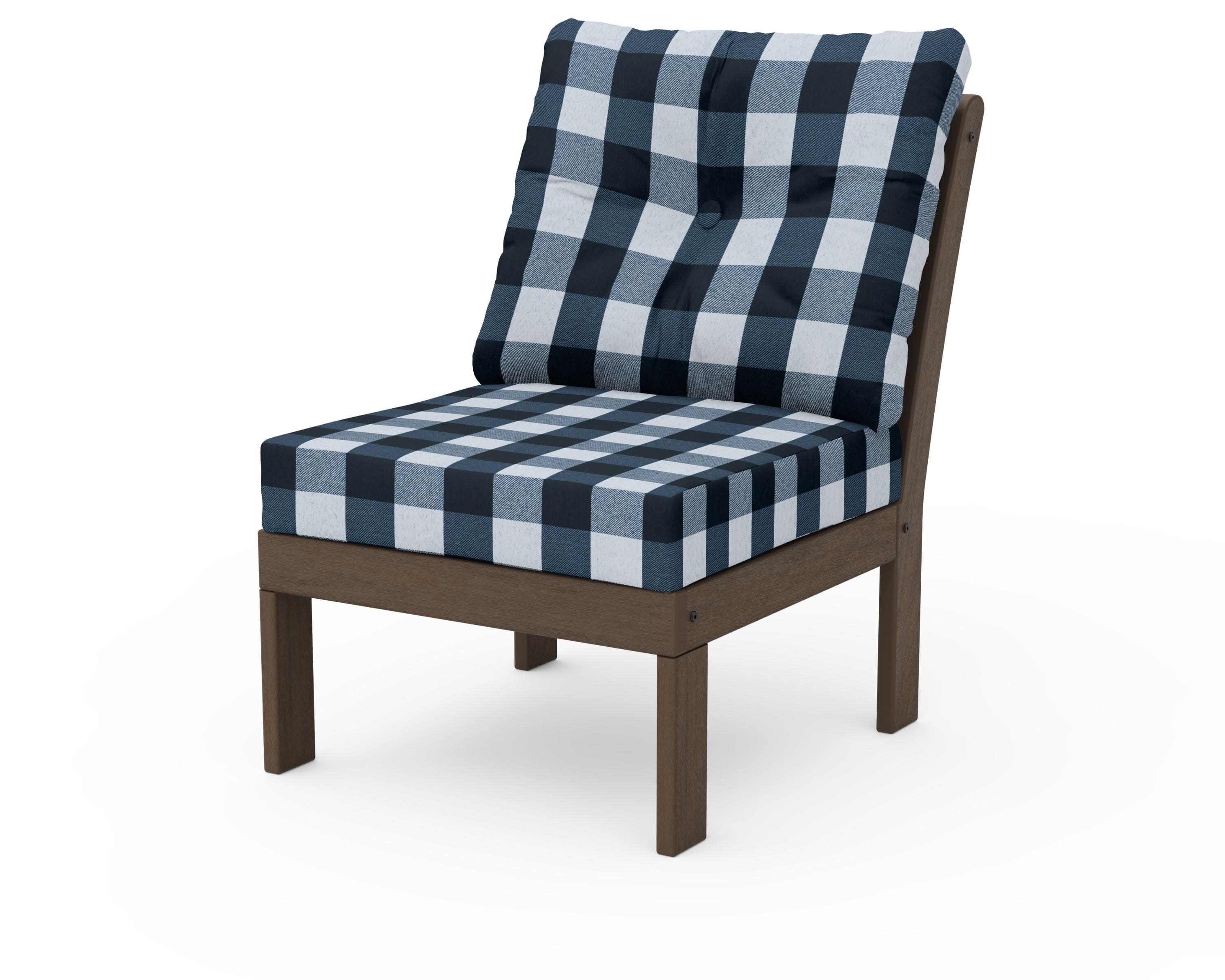 Vineyard Modular Armless Chair in Kona / Buffalo Plaid Marine Indigo