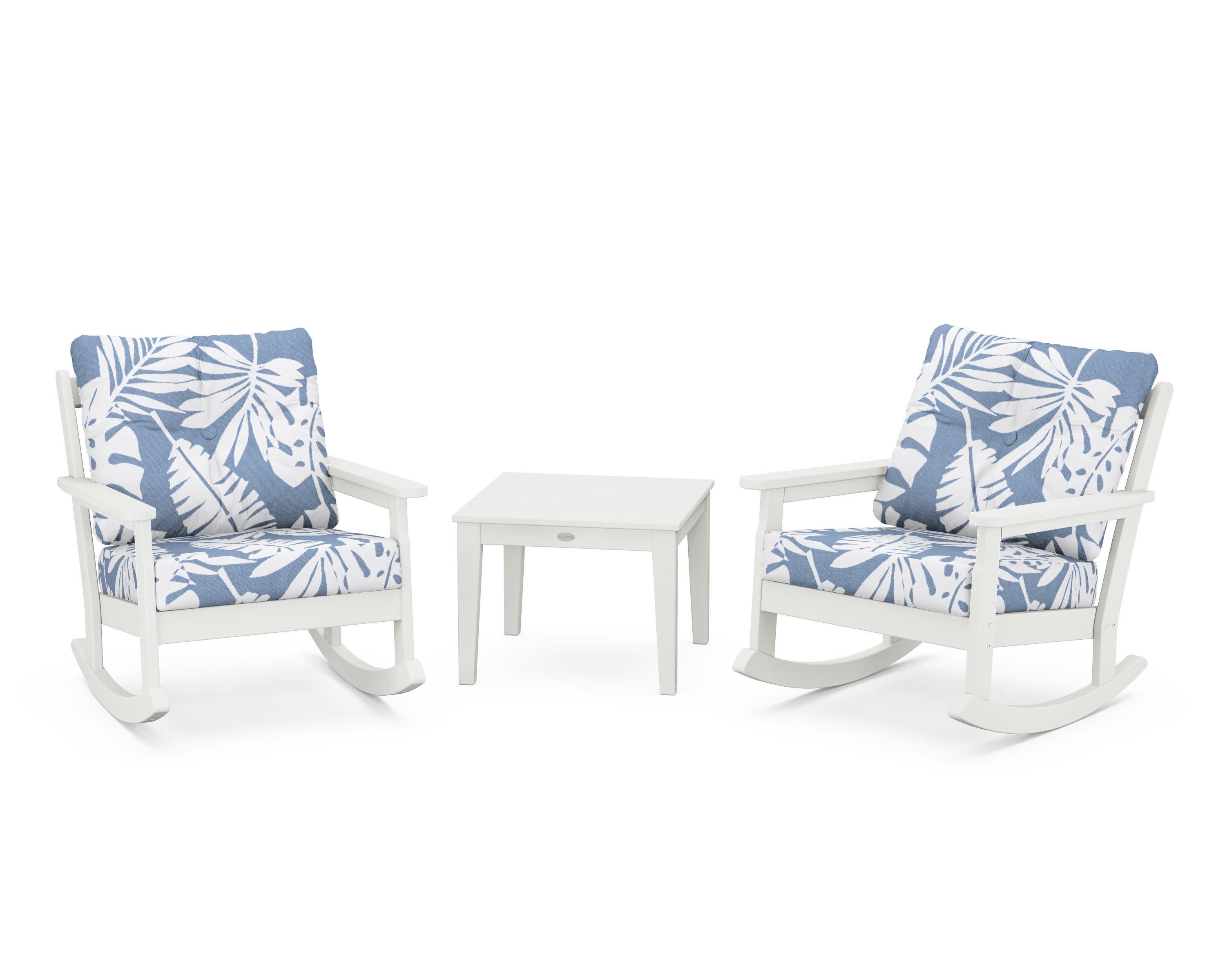 Vineyard 3-Piece Deep Seating Rocker Set in Vintage White / Leaf Sky Blue
