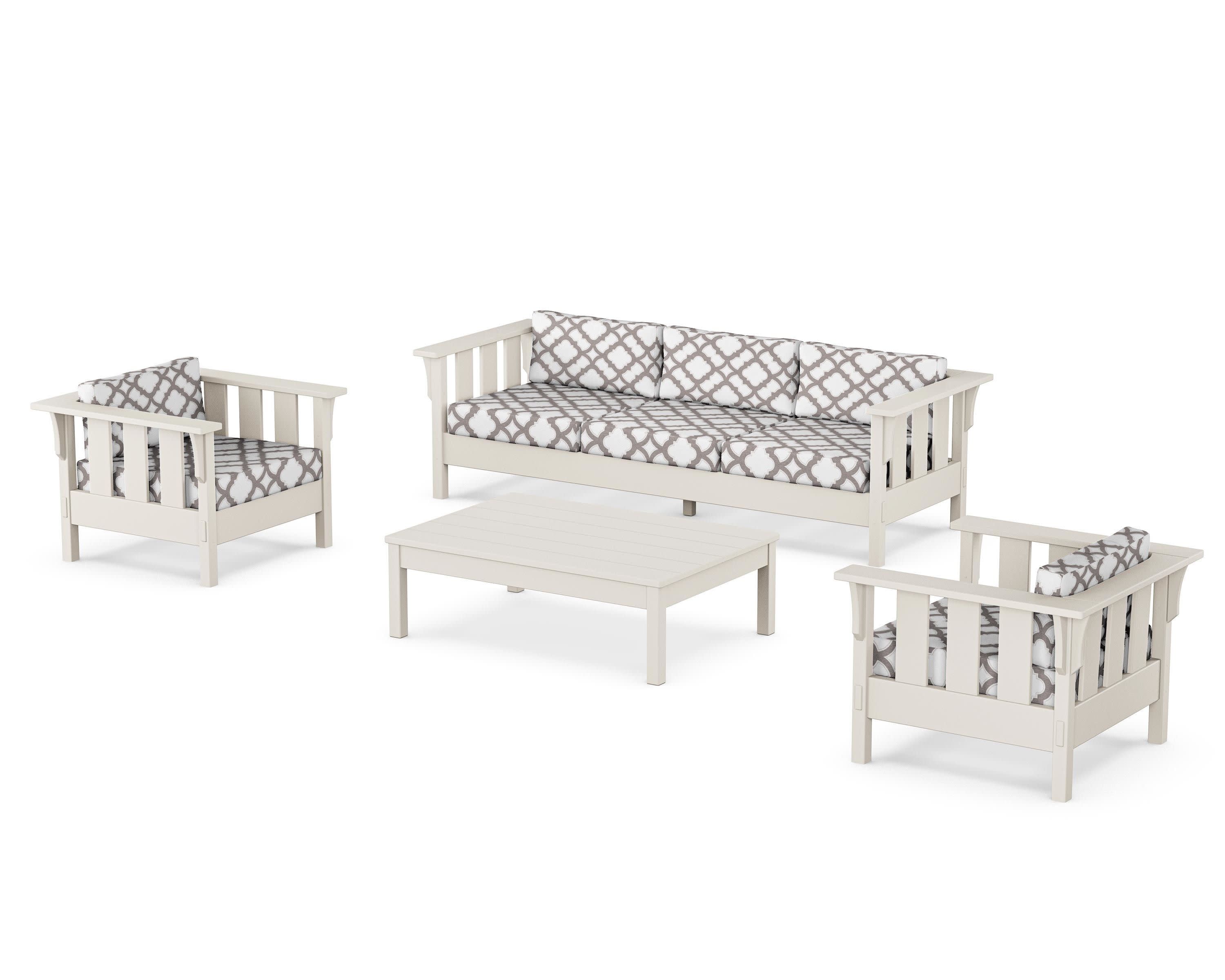 Acadia 4-Piece Deep Seating Set with Sofa in Sand / Trellis Grey Mist