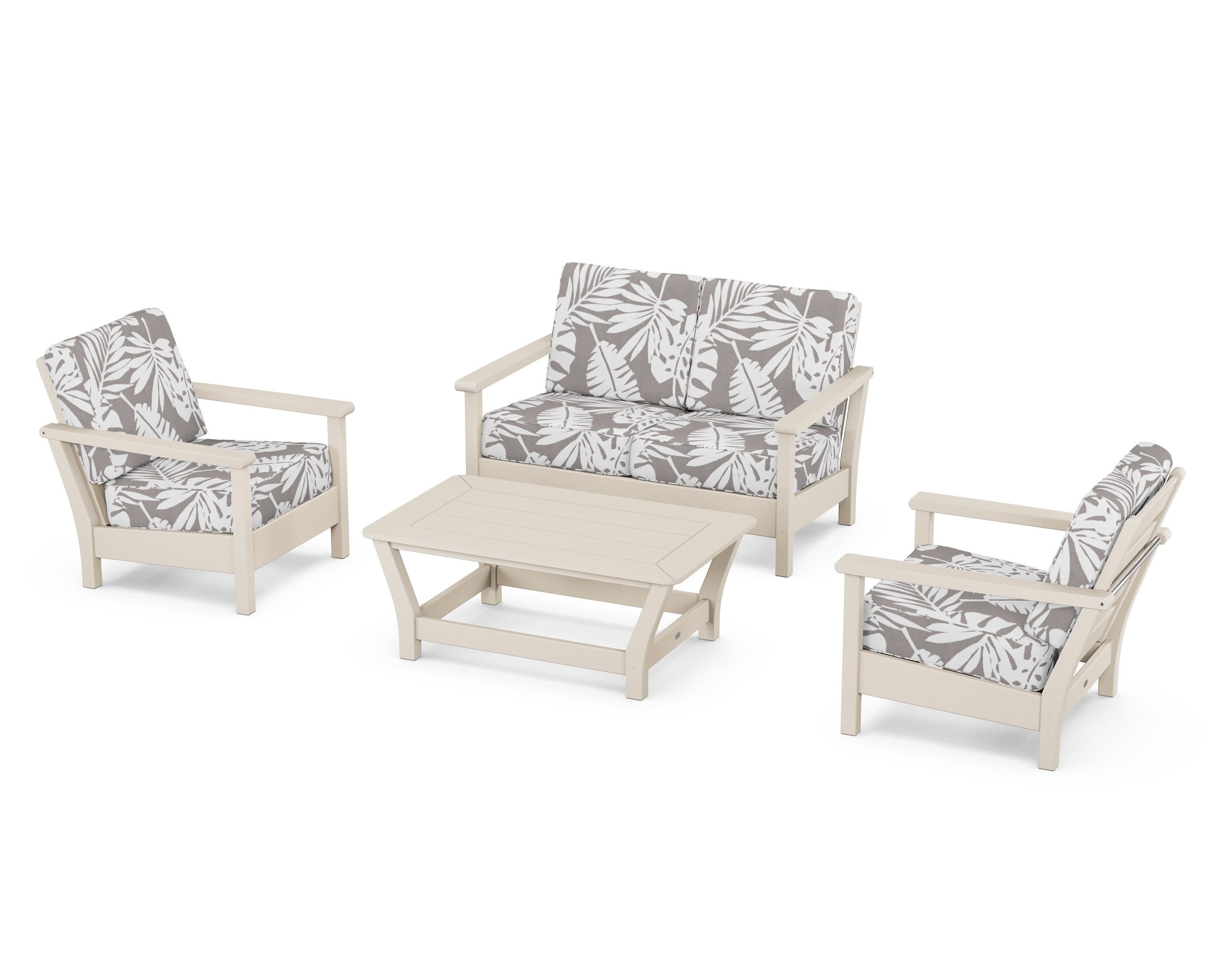 Harbour 4-Piece Deep Seating Set in Sand / Leaf Grey Mist